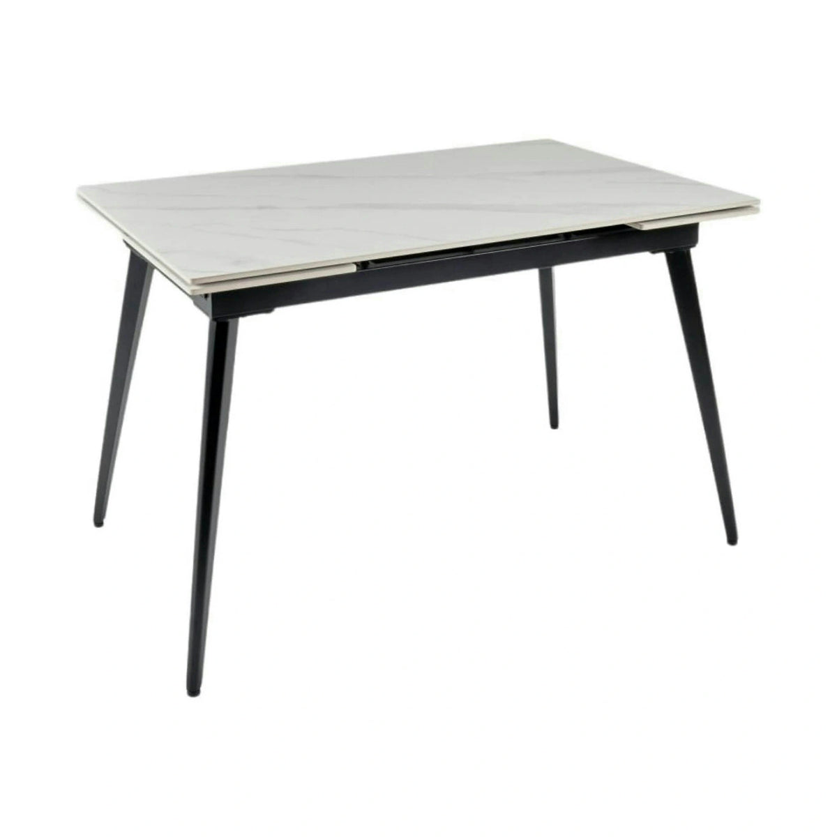 Masa extensibila REEF, alb cu efect de marmura/negru, ceramica/metal, 120/180x80x76 cm