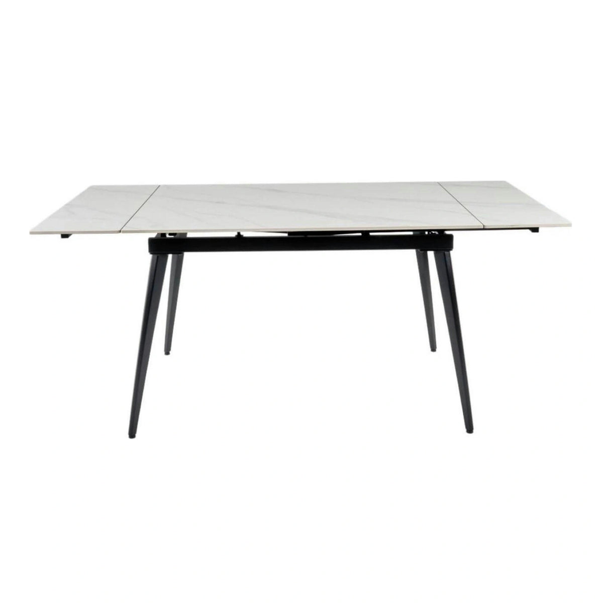 Masa extensibila REEF, alb cu efect de marmura/negru, ceramica/metal, 120/180x80x76 cm