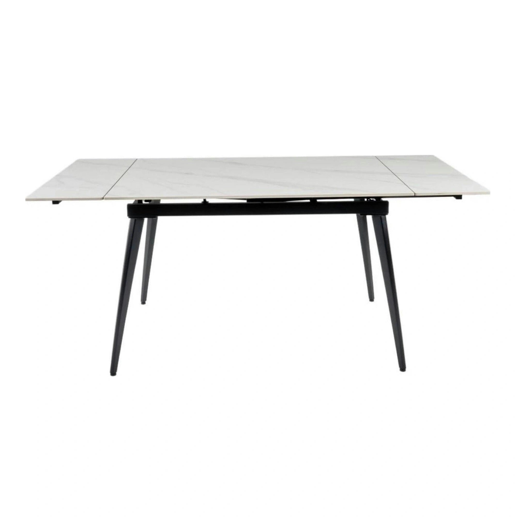 Masa extensibila REEF, alb cu efect de marmura/negru, ceramica/metal, 120/180x80x76 cm