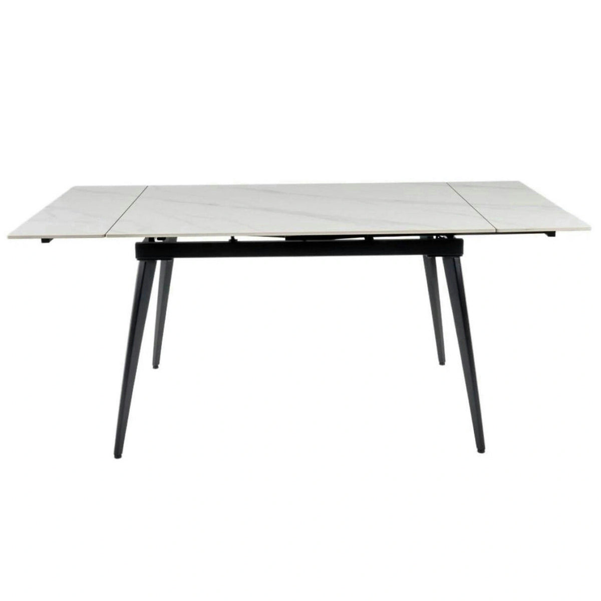 Masa extensibila REEF, alb cu efect de marmura/negru, ceramica/metal, 120/180x80x76 cm
