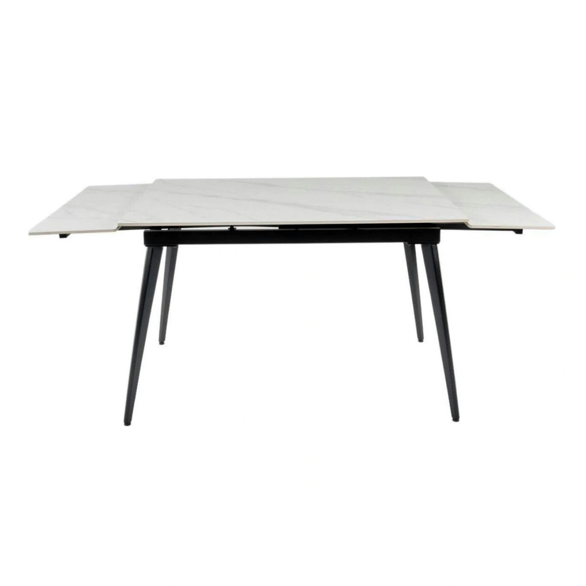 Masa extensibila REEF, alb cu efect de marmura/negru, ceramica/metal, 120/180x80x76 cm