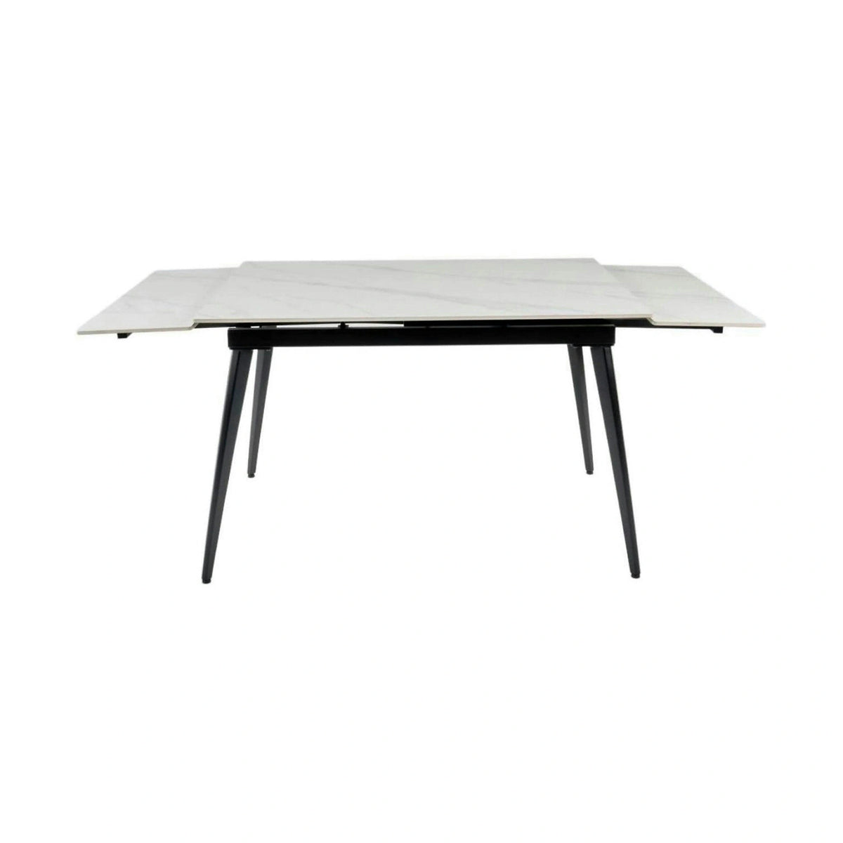 Masa extensibila REEF, alb cu efect de marmura/negru, ceramica/metal, 120/180x80x76 cm