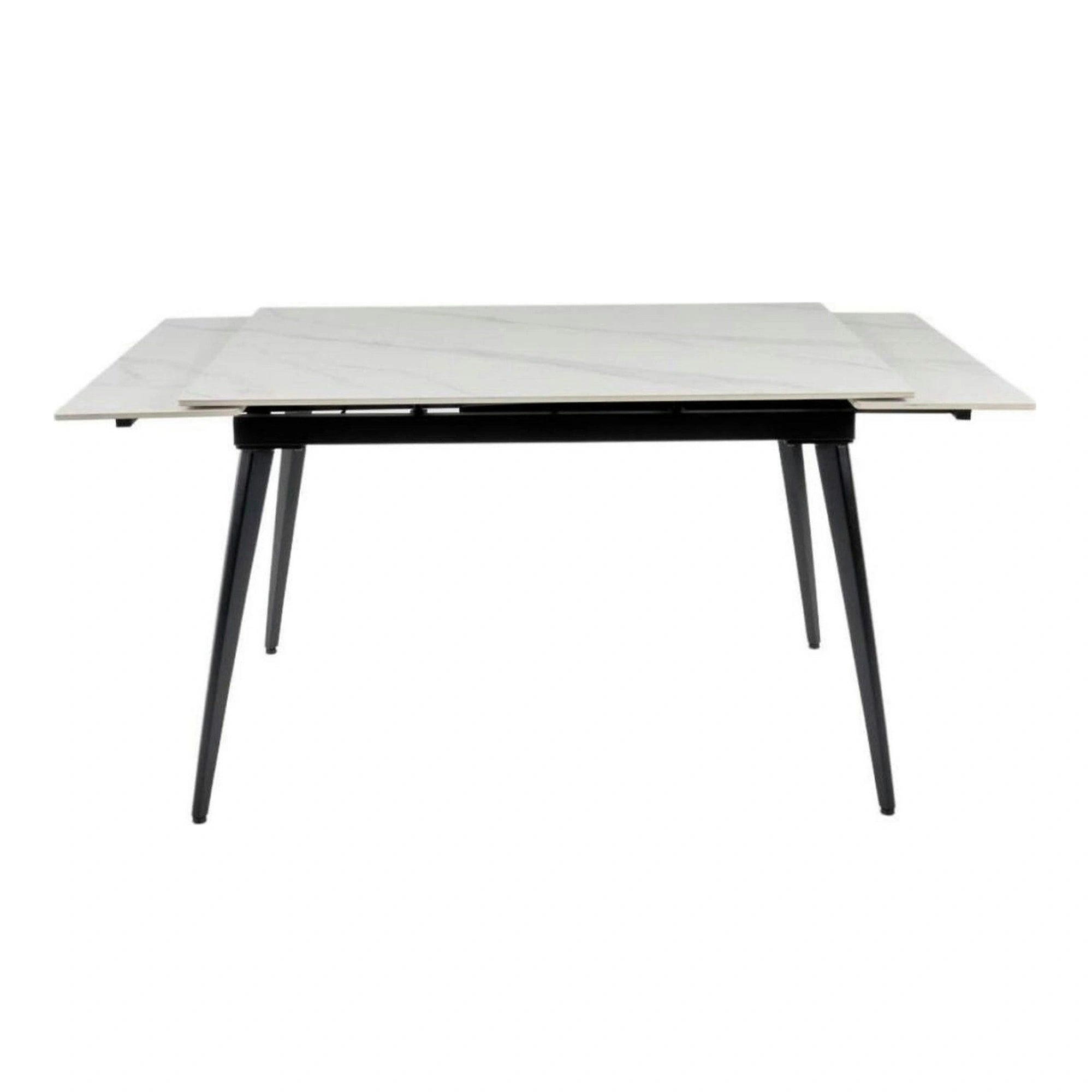 Masa extensibila REEF, alb cu efect de marmura/negru, ceramica/metal, 120/180x80x76 cm