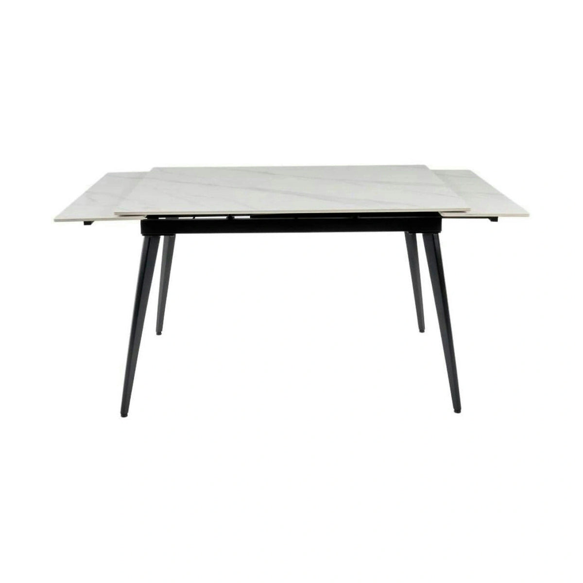 Masa extensibila REEF, alb cu efect de marmura/negru, ceramica/metal, 120/180x80x76 cm