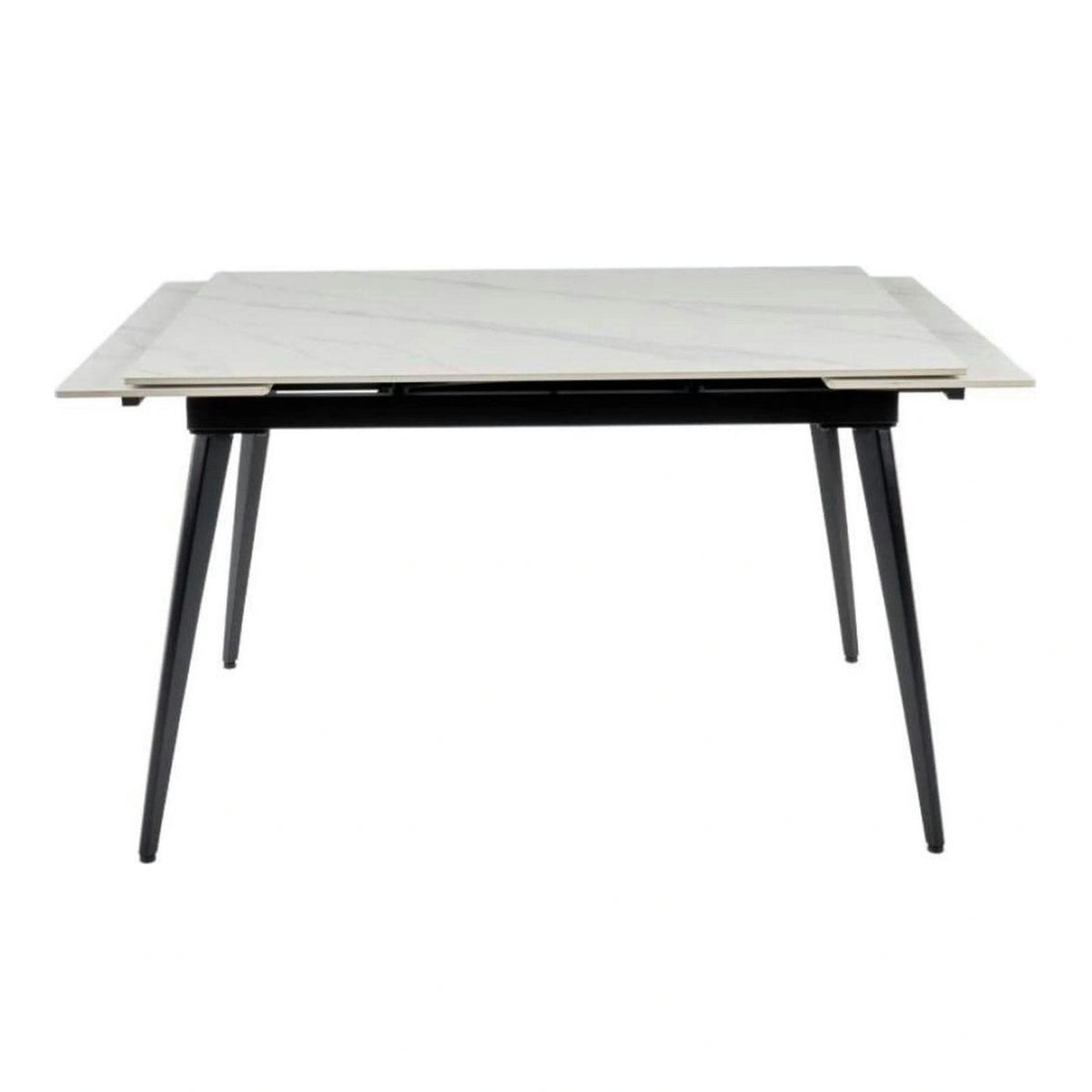 Masa extensibila REEF, alb cu efect de marmura/negru, ceramica/metal, 120/180x80x76 cm