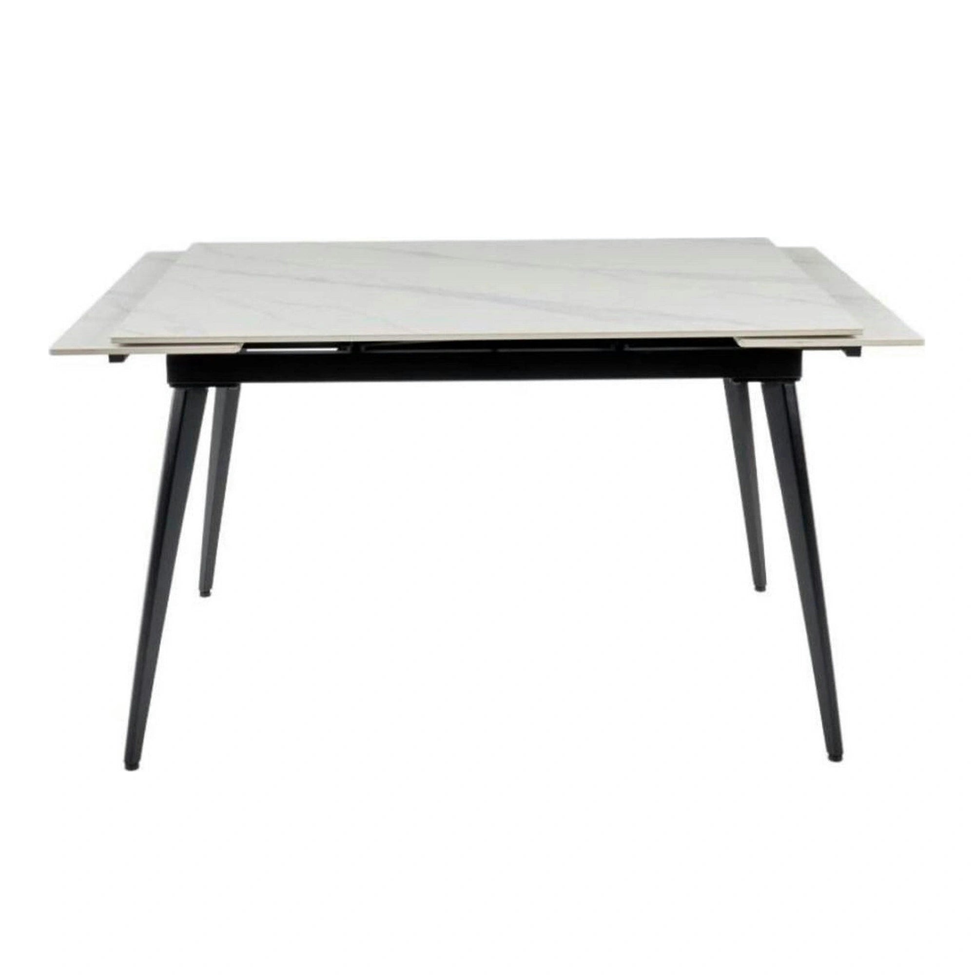Masa extensibila REEF, alb cu efect de marmura/negru, ceramica/metal, 120/180x80x76 cm