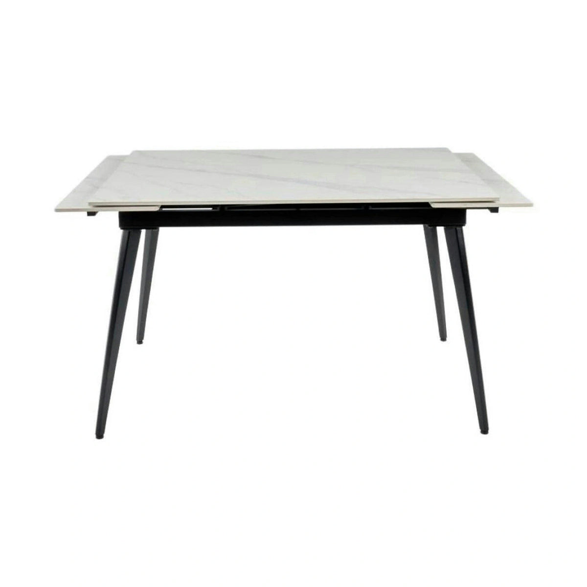 Masa extensibila REEF, alb cu efect de marmura/negru, ceramica/metal, 120/180x80x76 cm