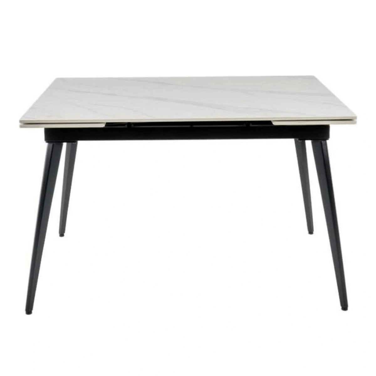 Masa extensibila REEF, alb cu efect de marmura/negru, ceramica/metal, 120/180x80x76 cm