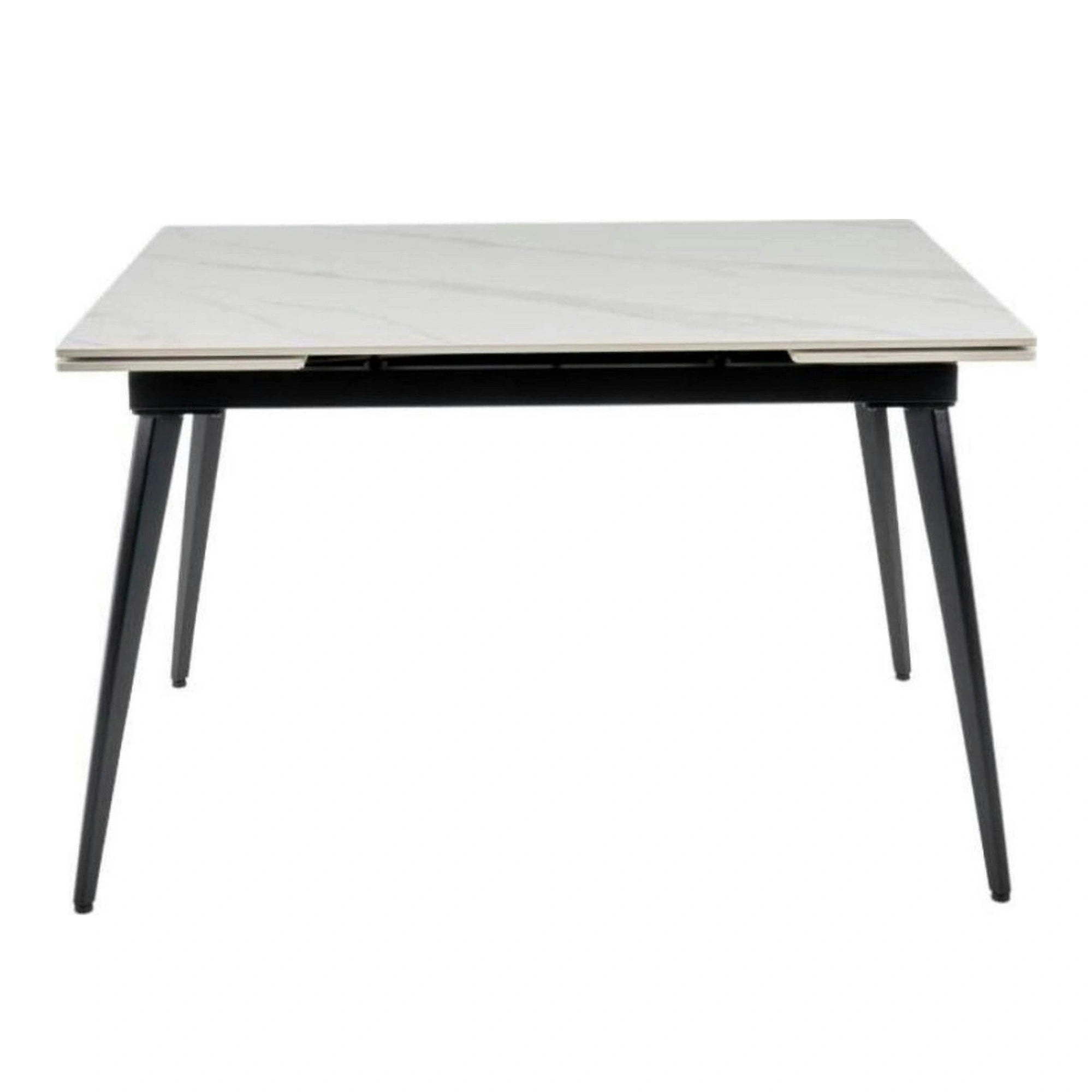 Masa extensibila REEF, alb cu efect de marmura/negru, ceramica/metal, 120/180x80x76 cm