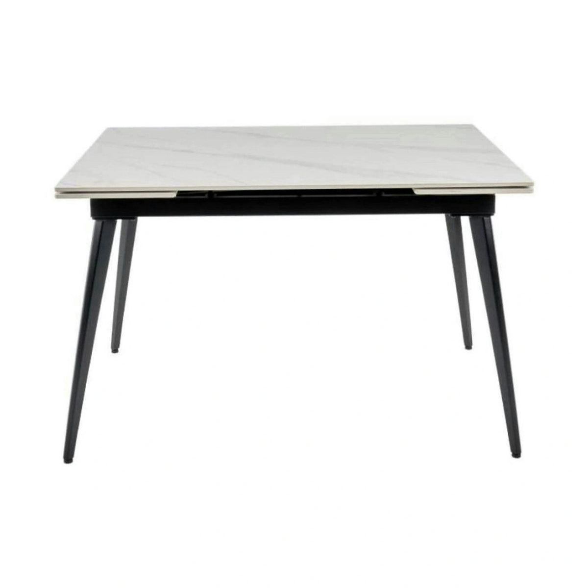Masa extensibila REEF, alb cu efect de marmura/negru, ceramica/metal, 120/180x80x76 cm