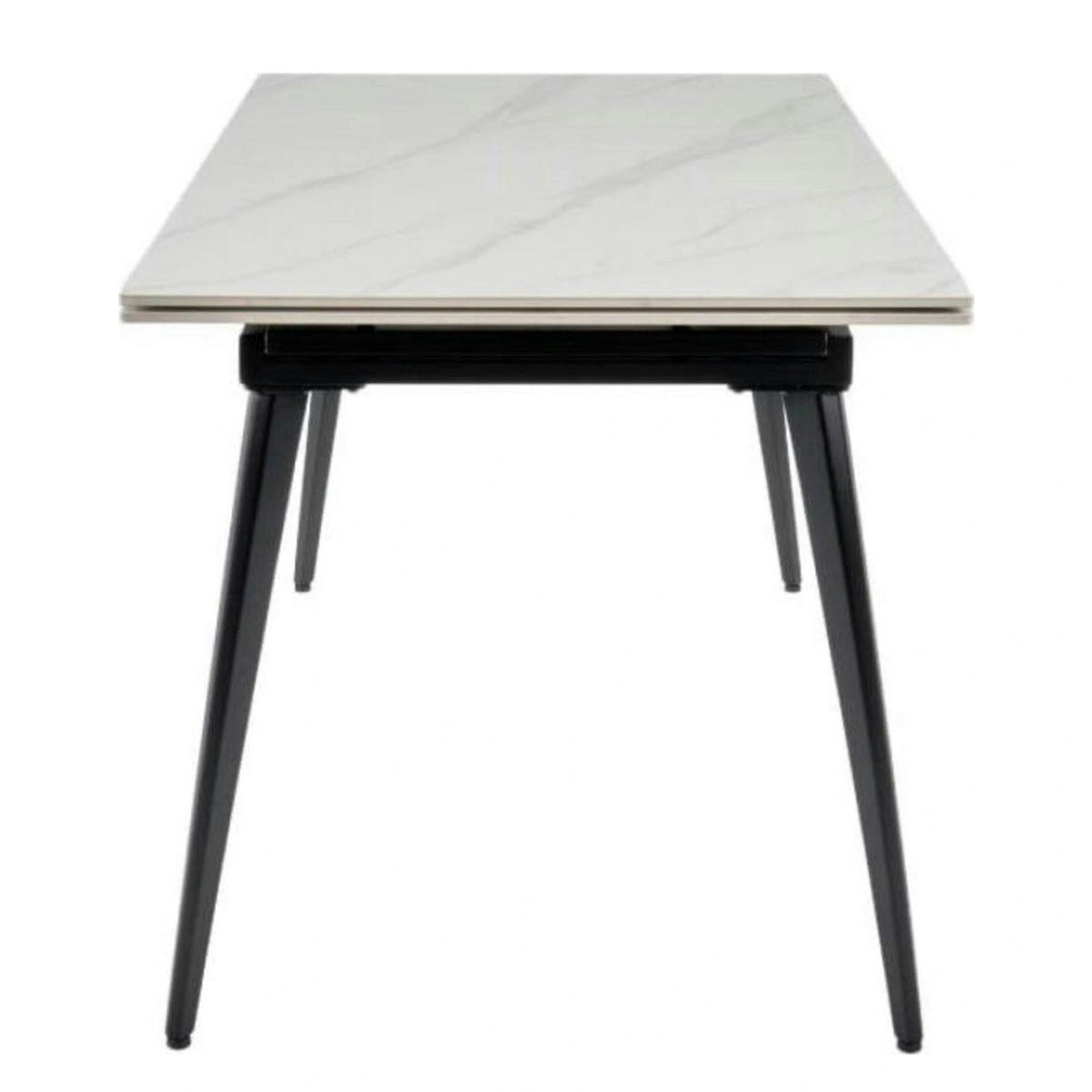 Masa extensibila REEF, alb cu efect de marmura/negru, ceramica/metal, 120/180x80x76 cm