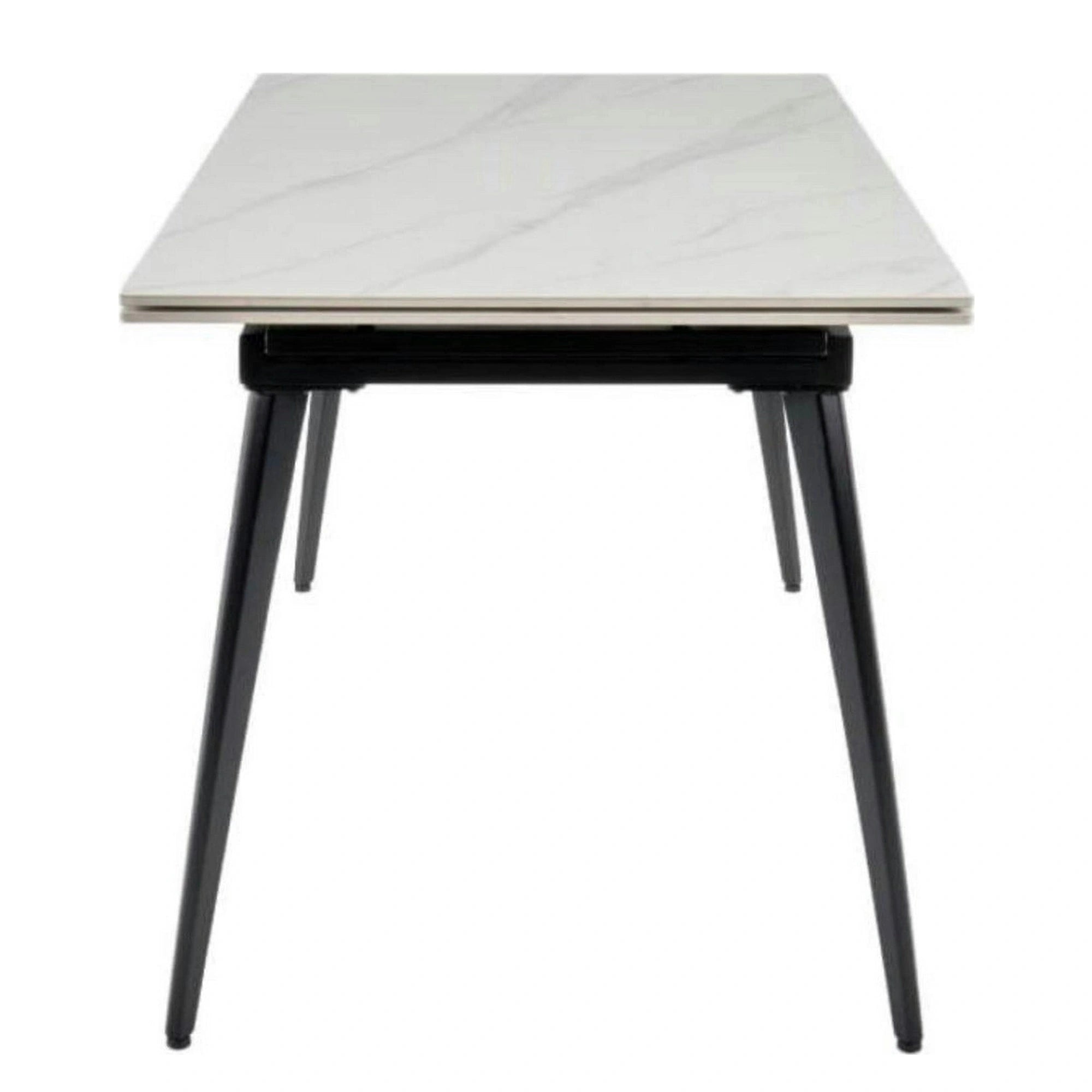 Masa extensibila REEF, alb cu efect de marmura/negru, ceramica/metal, 120/180x80x76 cm