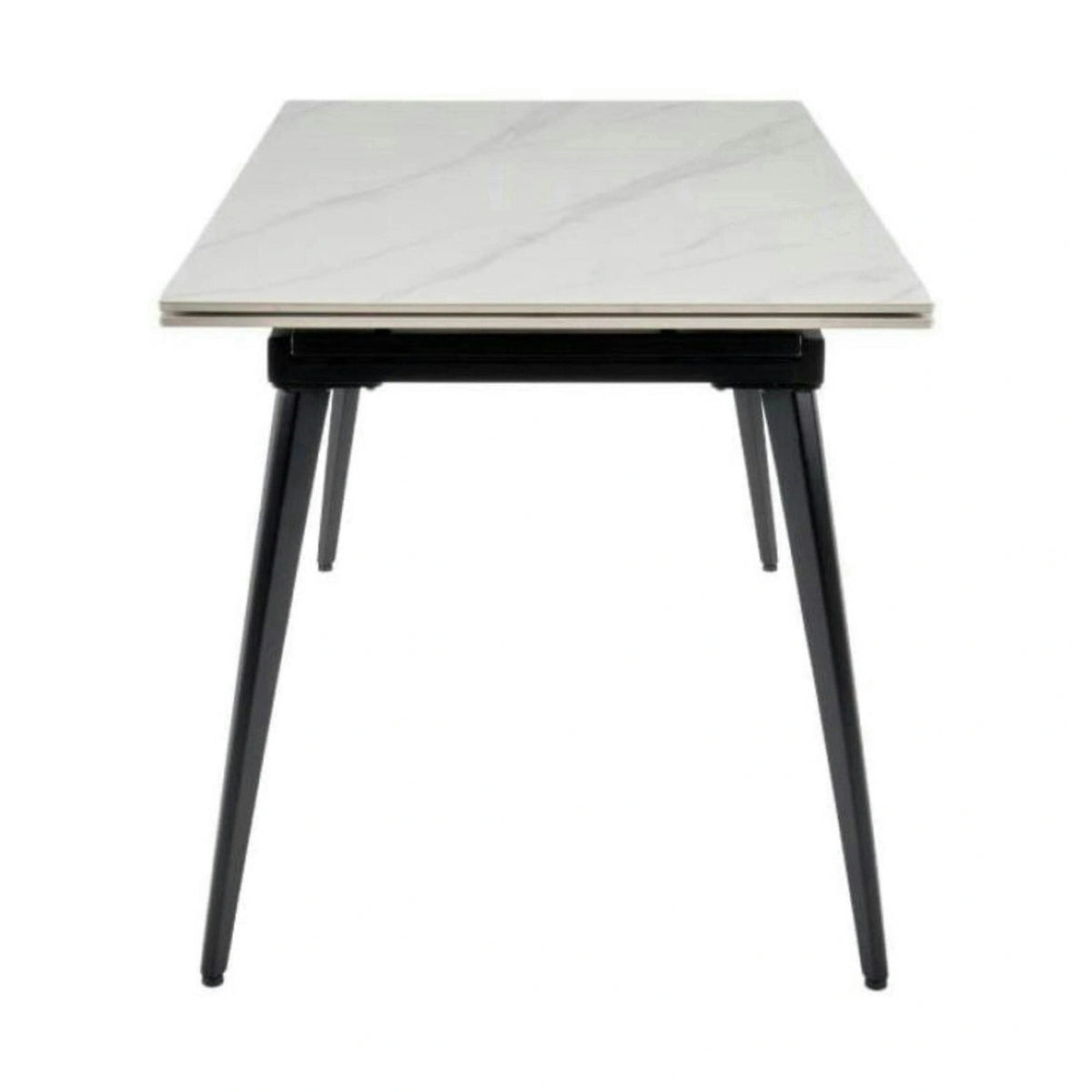 Masa extensibila REEF, alb cu efect de marmura/negru, ceramica/metal, 120/180x80x76 cm
