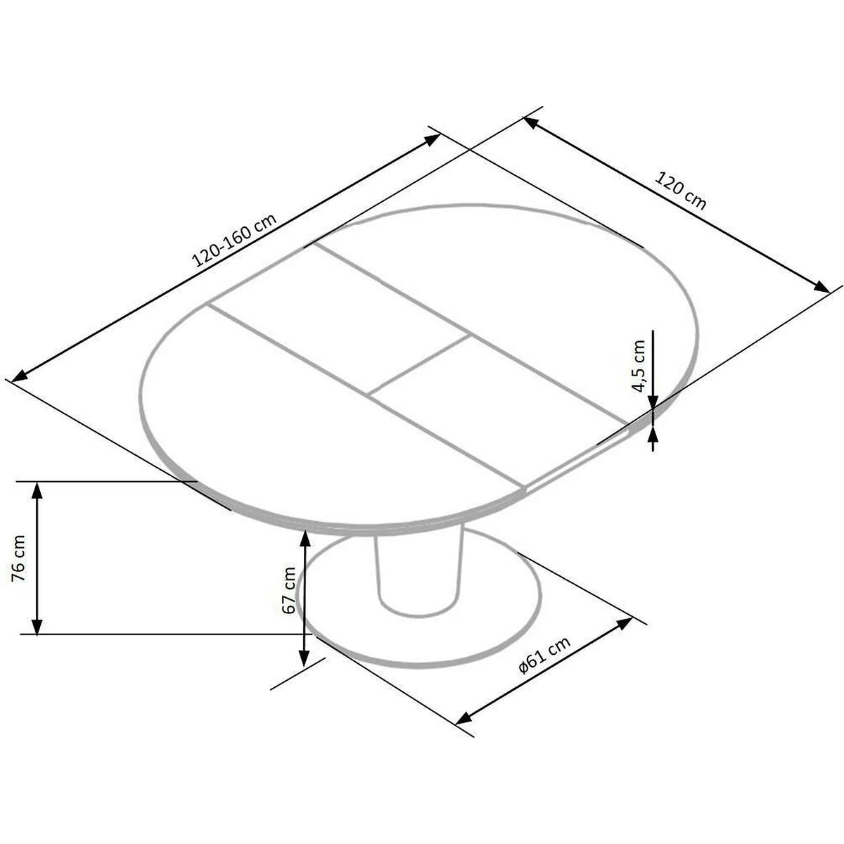 Masa extensibila RICARDO, gri, 120/160x120/76 cm