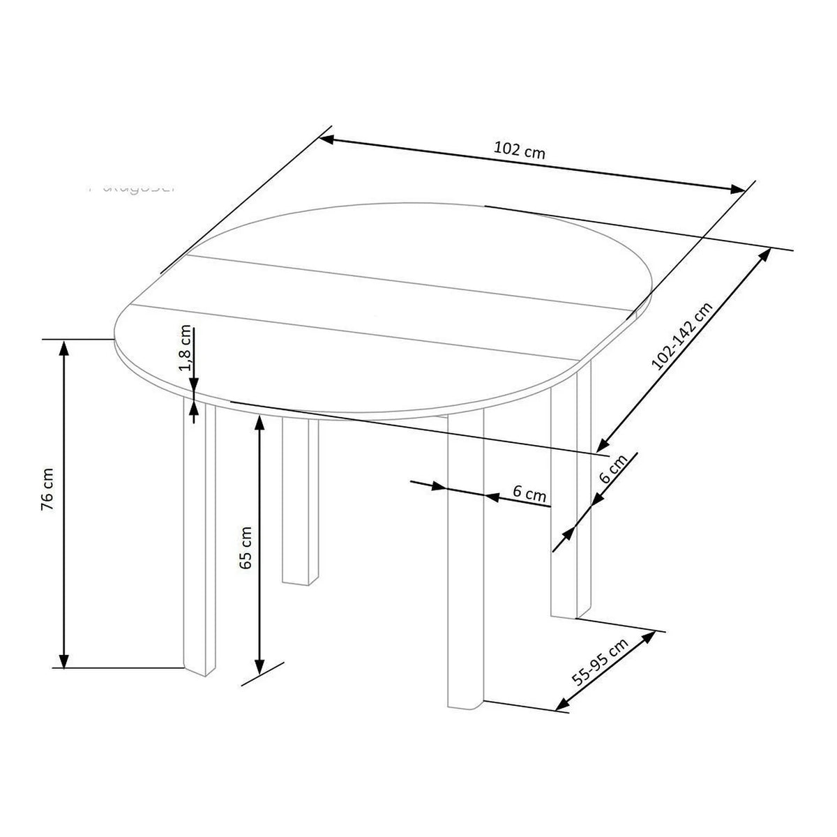 Masa extensibila RINGO, negru, PAL furniruit, 102/142x102x76 cm