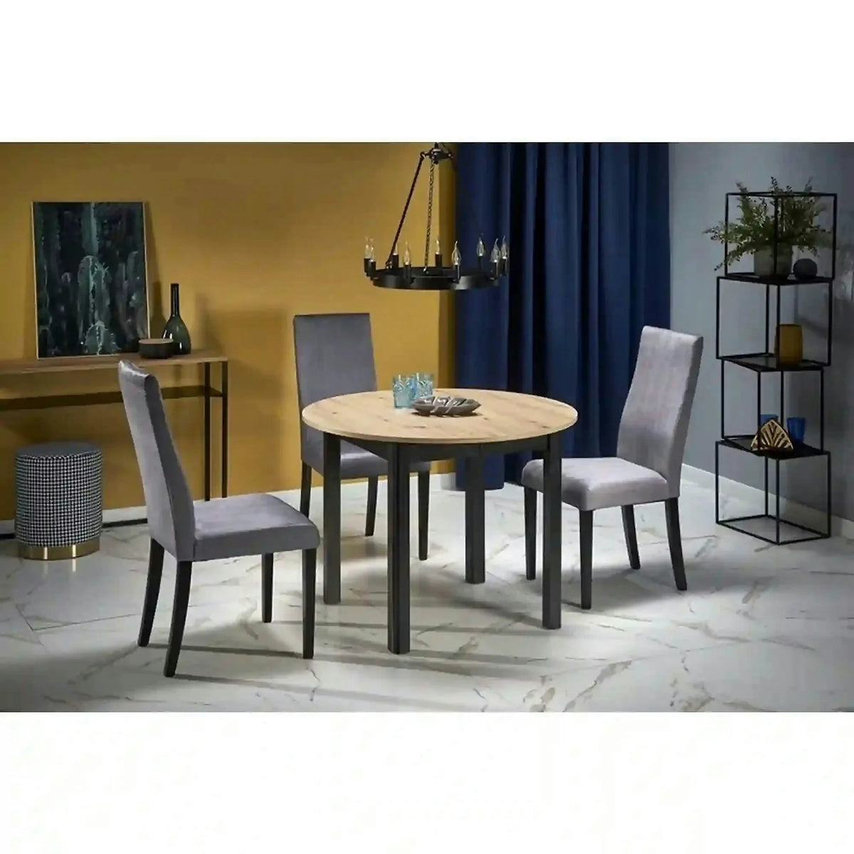 Masa extensibila RINGO, stejar/negru, PAL laminat, 102/142x102x76 cm