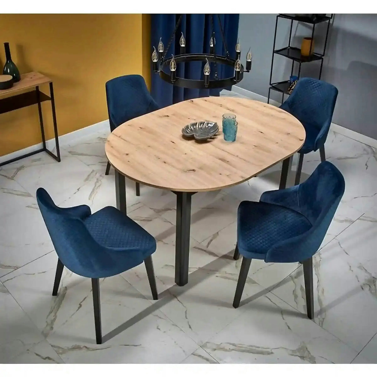 Masa extensibila RINGO, stejar/negru, PAL laminat, 102/142x102x76 cm