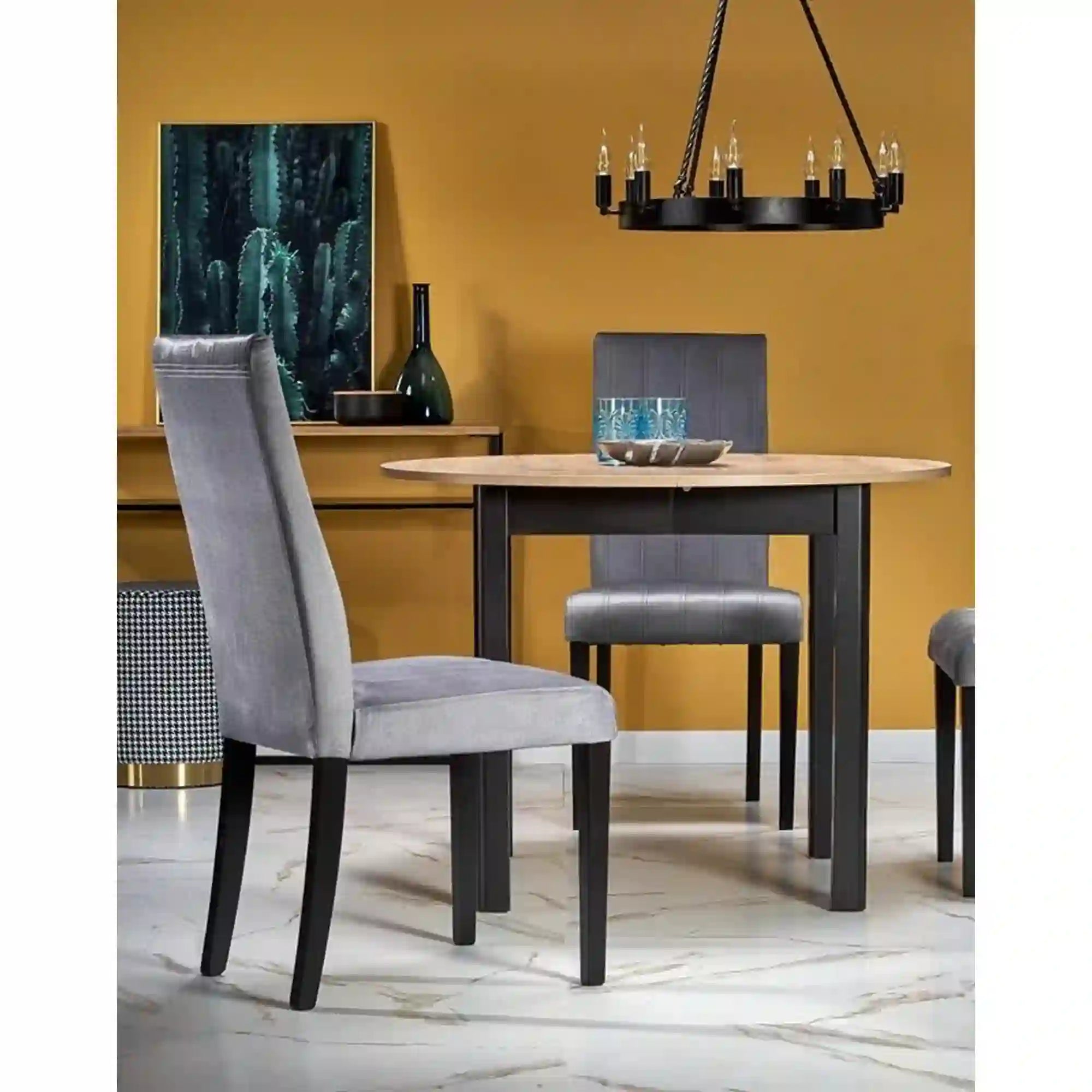 Masa extensibila RINGO, stejar/negru, PAL laminat, 102/142x102x76 cm