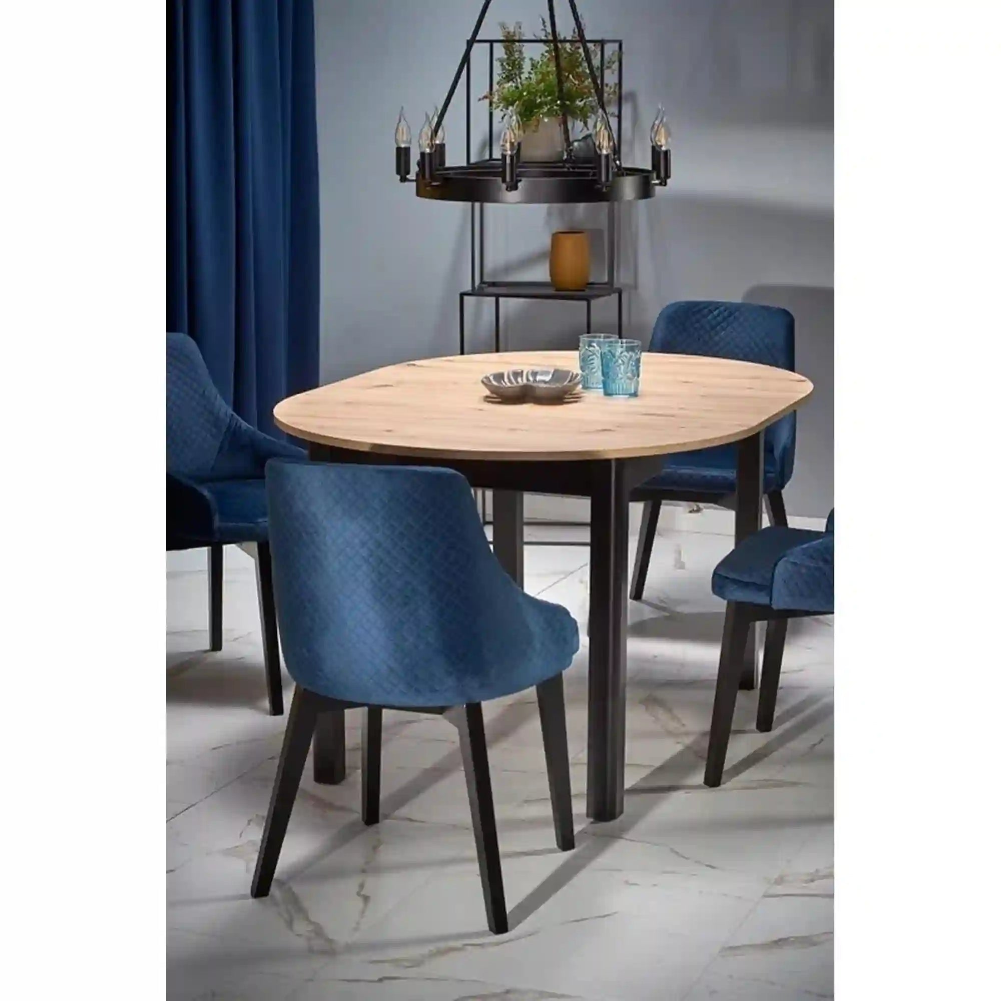 Masa extensibila RINGO, stejar/negru, PAL laminat, 102/142x102x76 cm