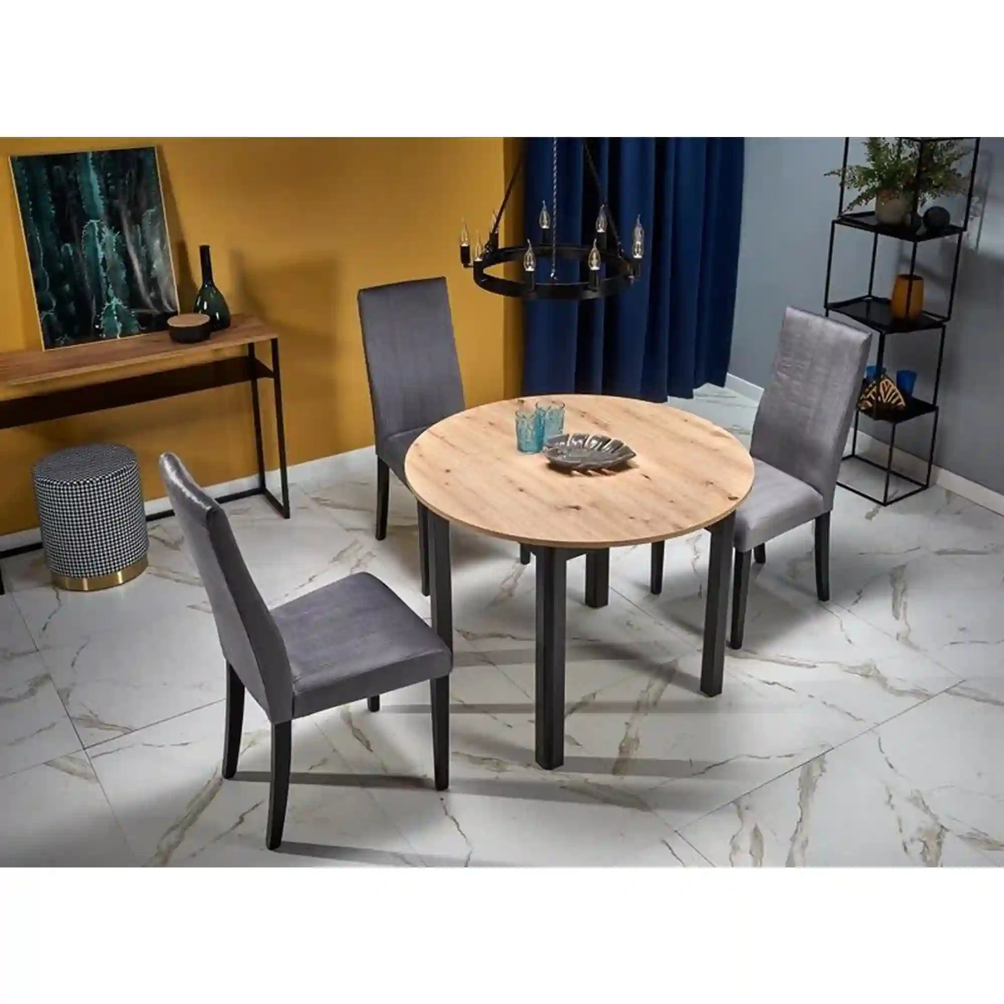 Masa extensibila RINGO, stejar/negru, PAL laminat, 102/142x102x76 cm