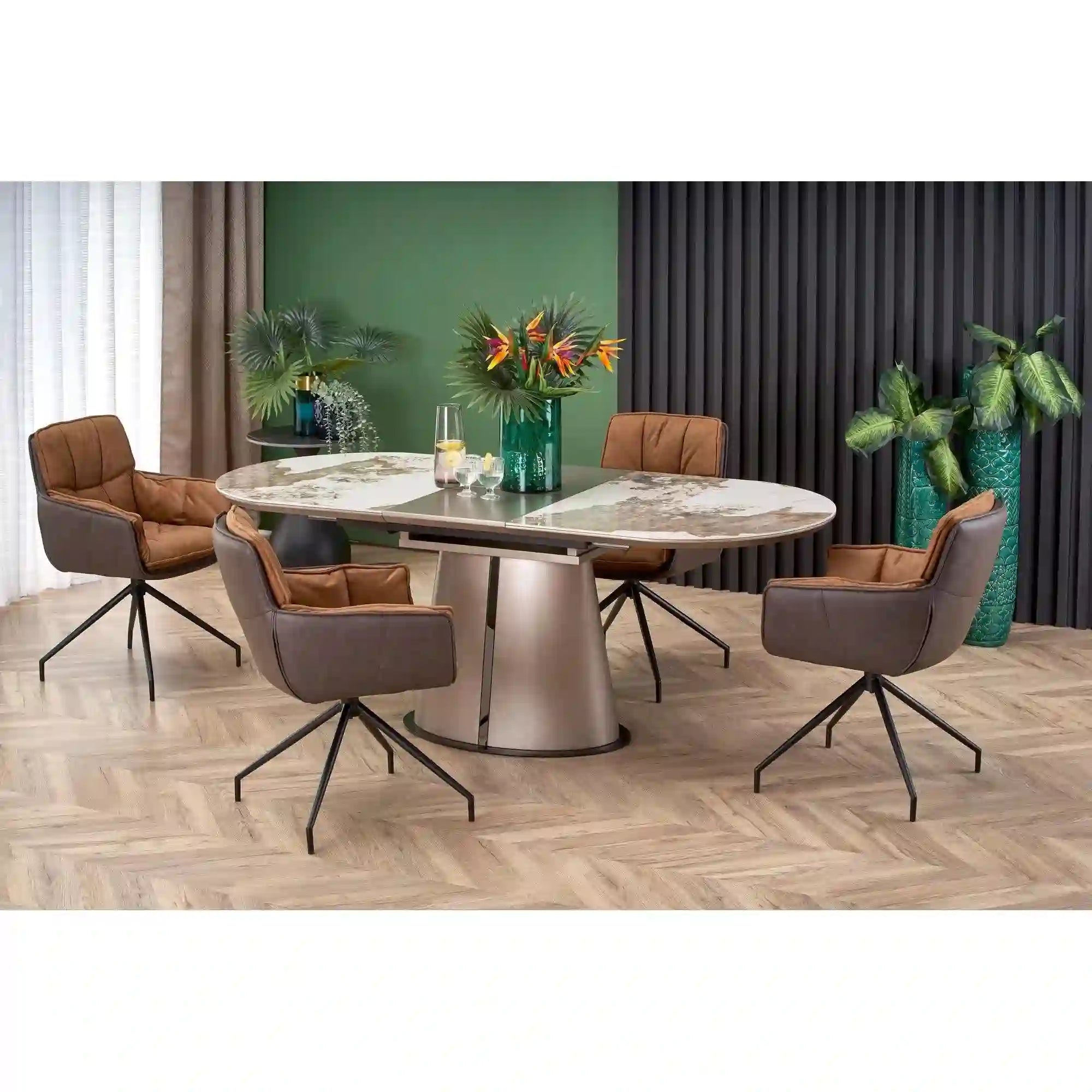 Masa extensibila ROBINSON, bej/alb, ceramica, 160/200x90x76 cm