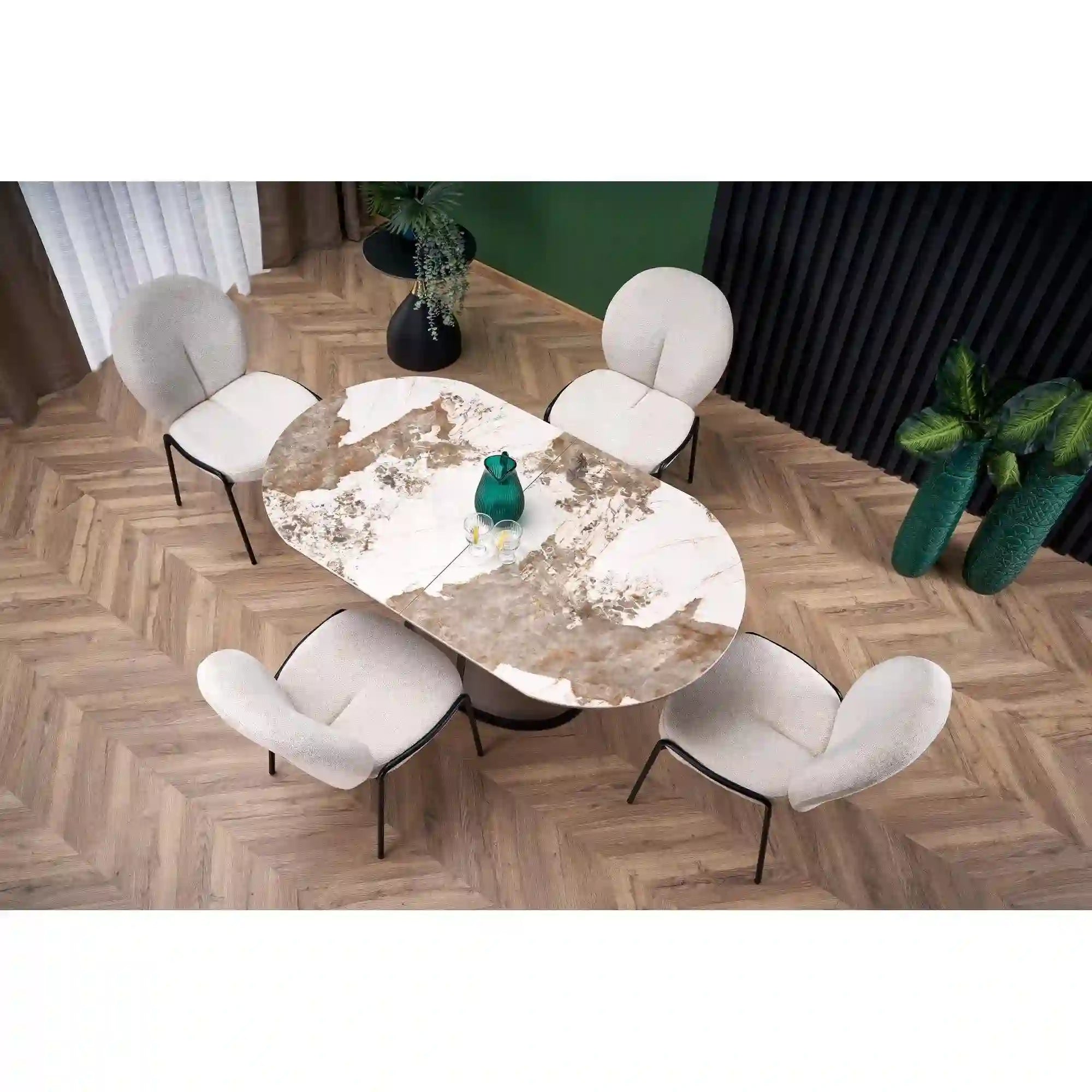 Masa extensibila ROBINSON, bej/alb, ceramica, 160/200x90x76 cm