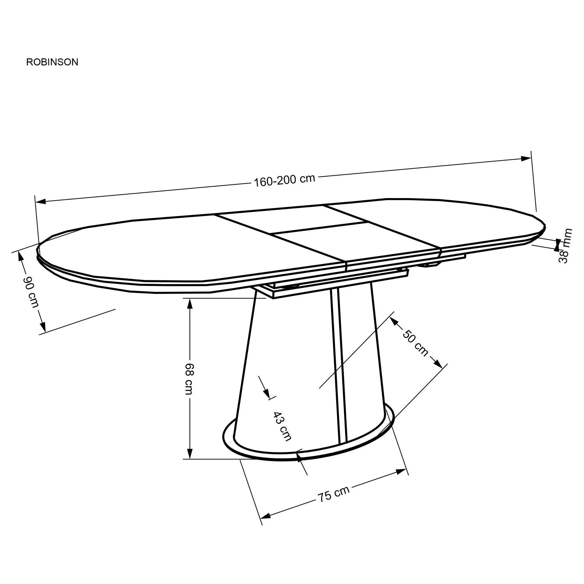 Masa extensibila ROBINSON, bej/alb, ceramica, 160/200x90x76 cm