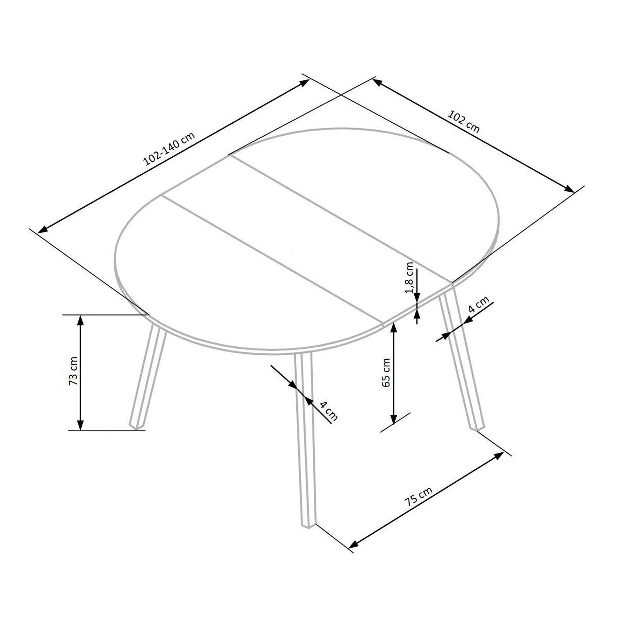 Masa extensibila RUBEN, alb/stejar, 102/142x102x73 cm