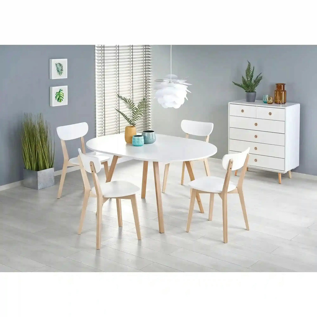 Masa extensibila RUBEN, alb/stejar, 102/142x102x73 cm