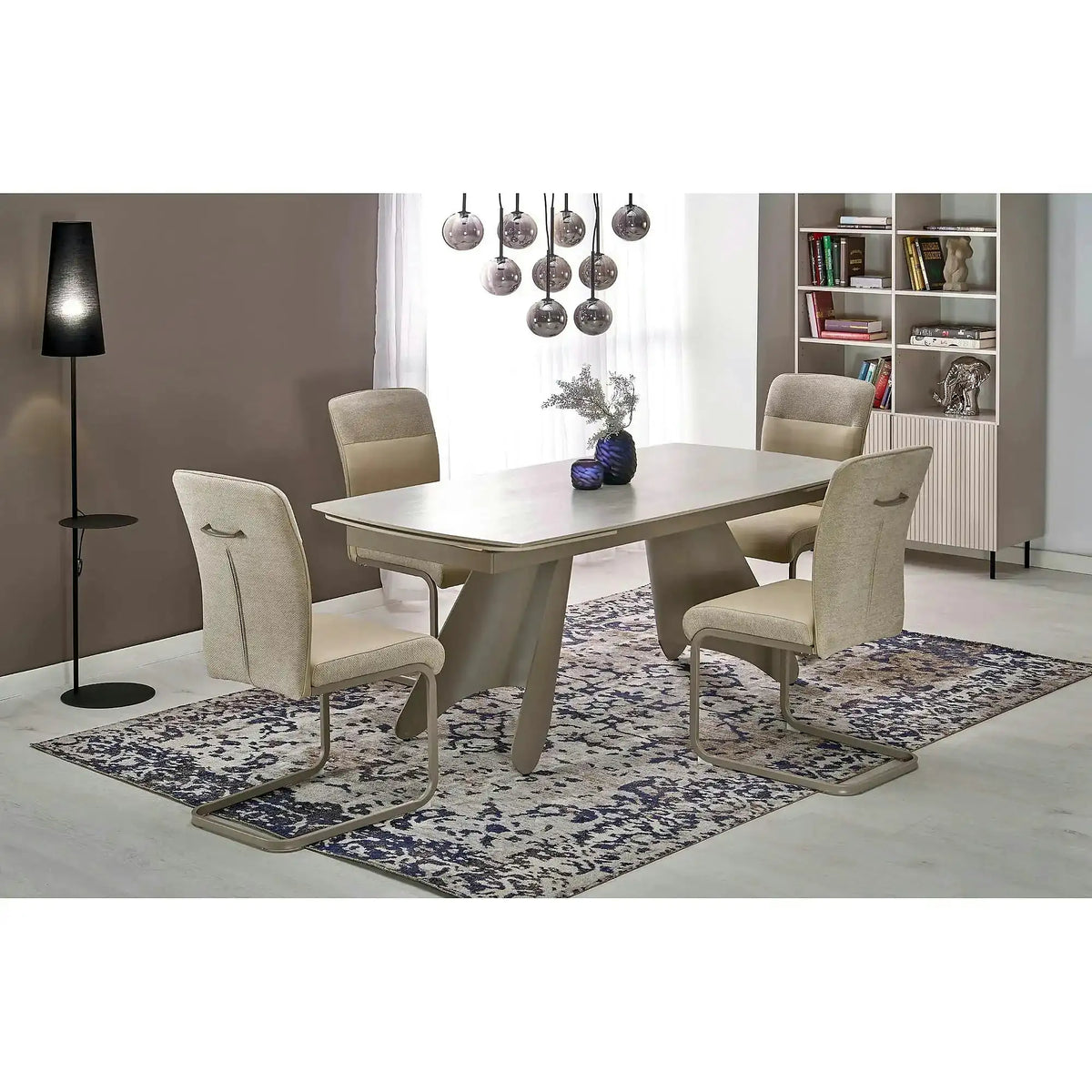 Masa extensibila SALIX, travertin/casmir, piatra sinterizata/otel, 180/260x90x76 cm