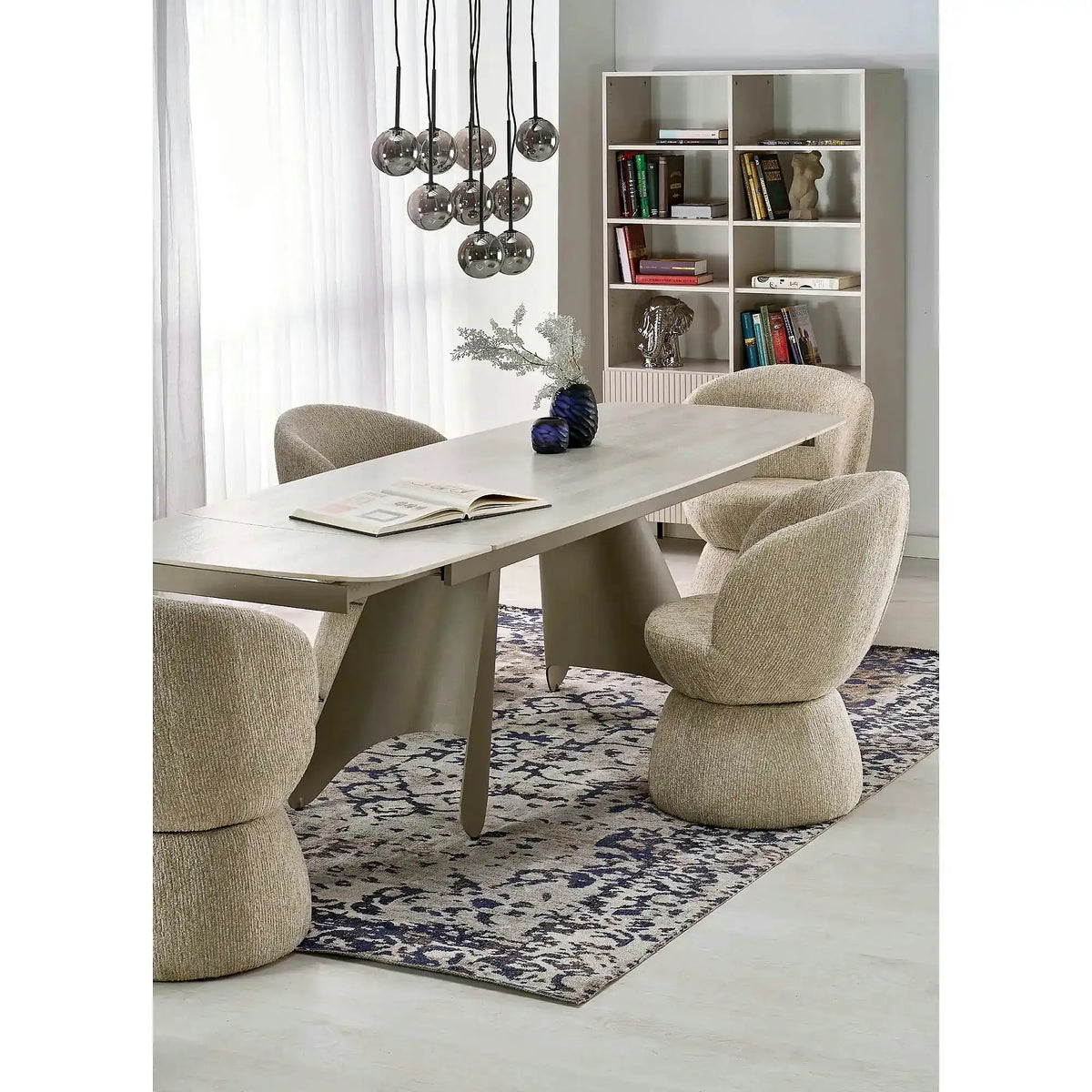 Masa extensibila SALIX, travertin/casmir, piatra sinterizata/otel, 180/260x90x76 cm