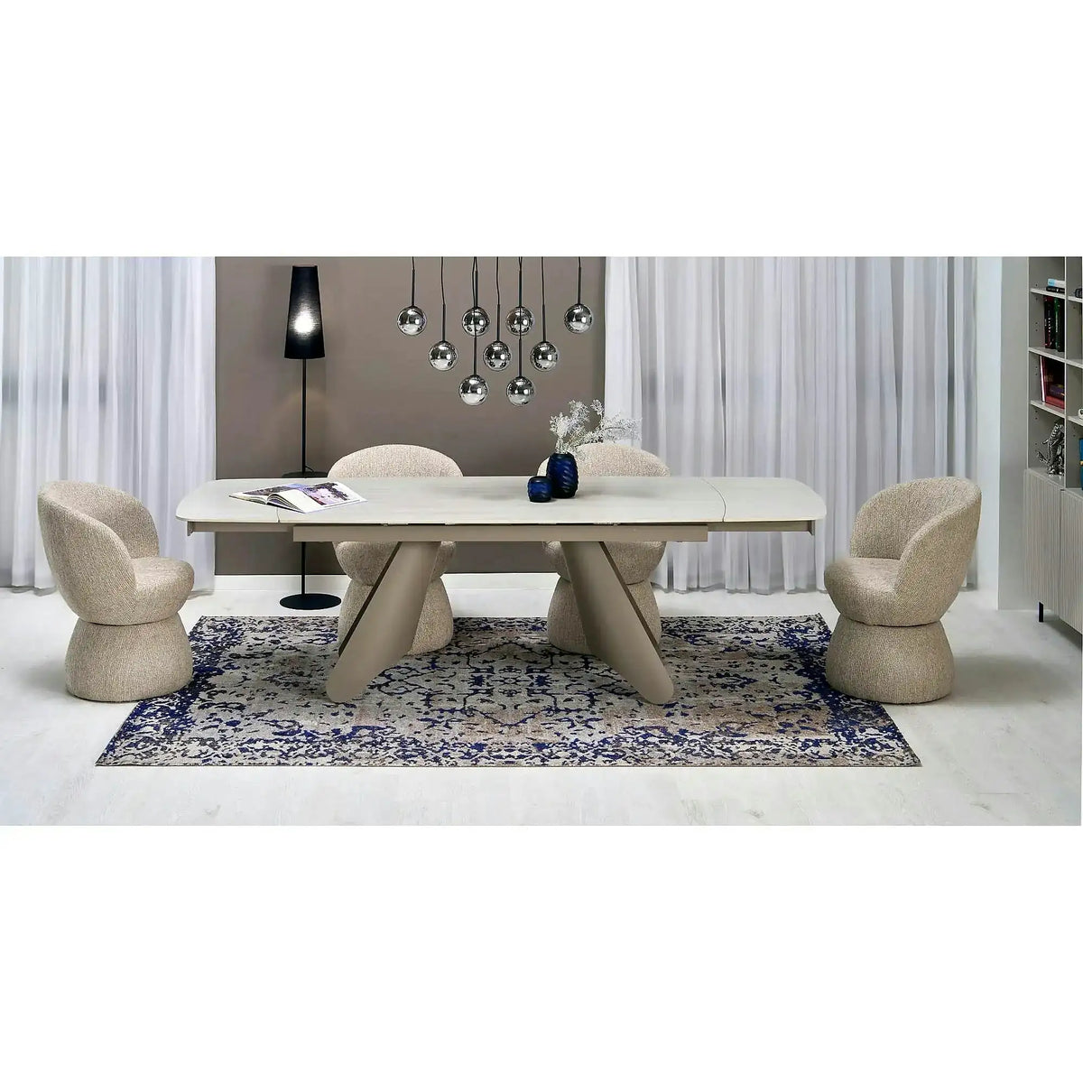 Masa extensibila SALIX, travertin/casmir, piatra sinterizata/otel, 180/260x90x76 cm