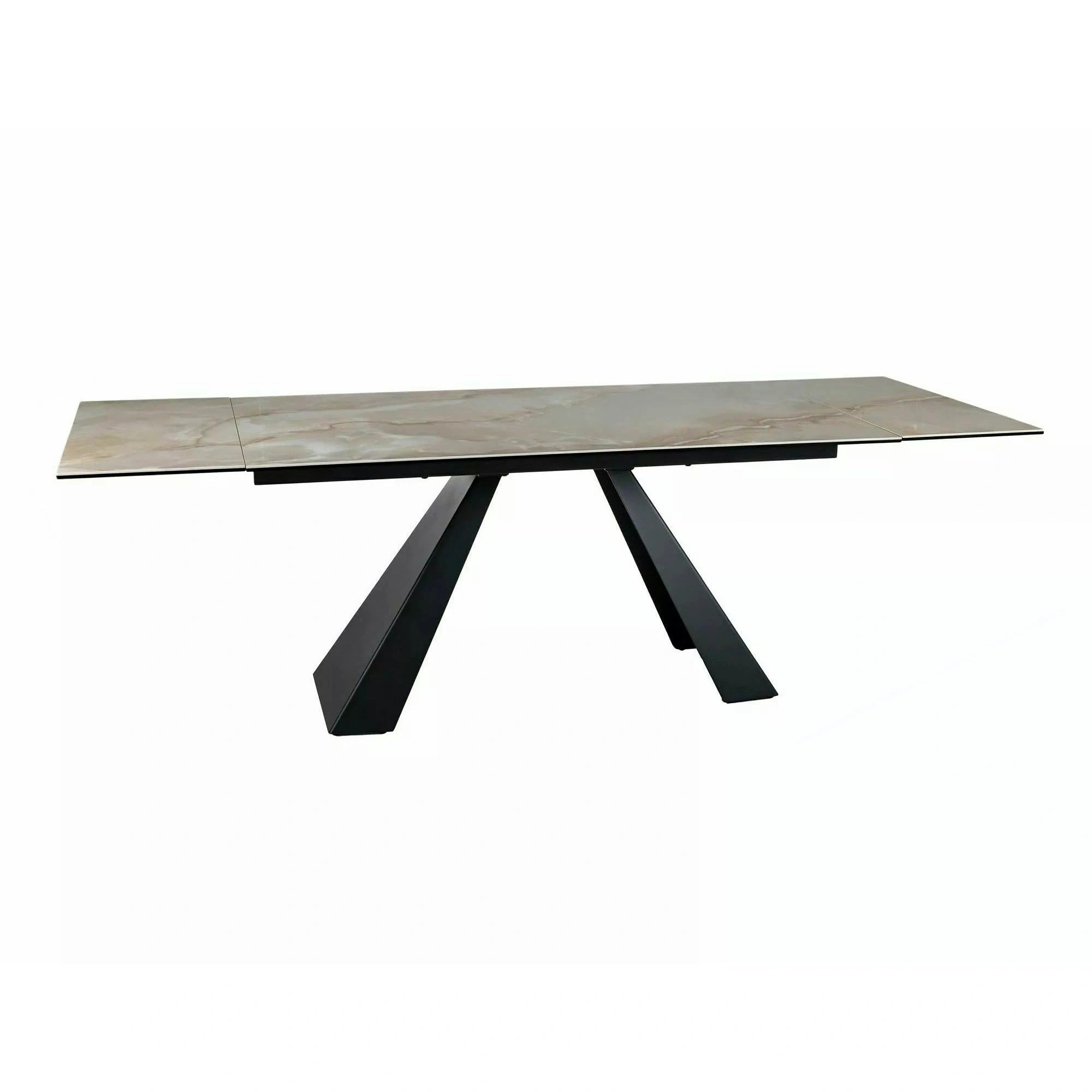 Masă extensibilă SALVADORE, bej lucios/negru, sticlă securizată/ceramică/metal, 160–240x90x77 cm