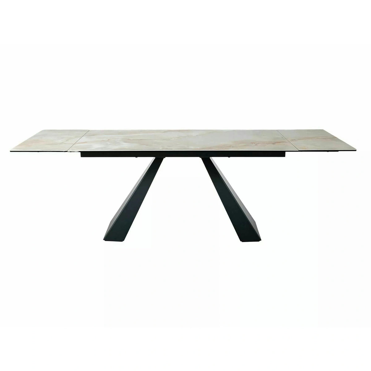 Masă extensibilă SALVADORE, bej lucios/negru, sticlă securizată/ceramică/metal, 160–240x90x77 cm