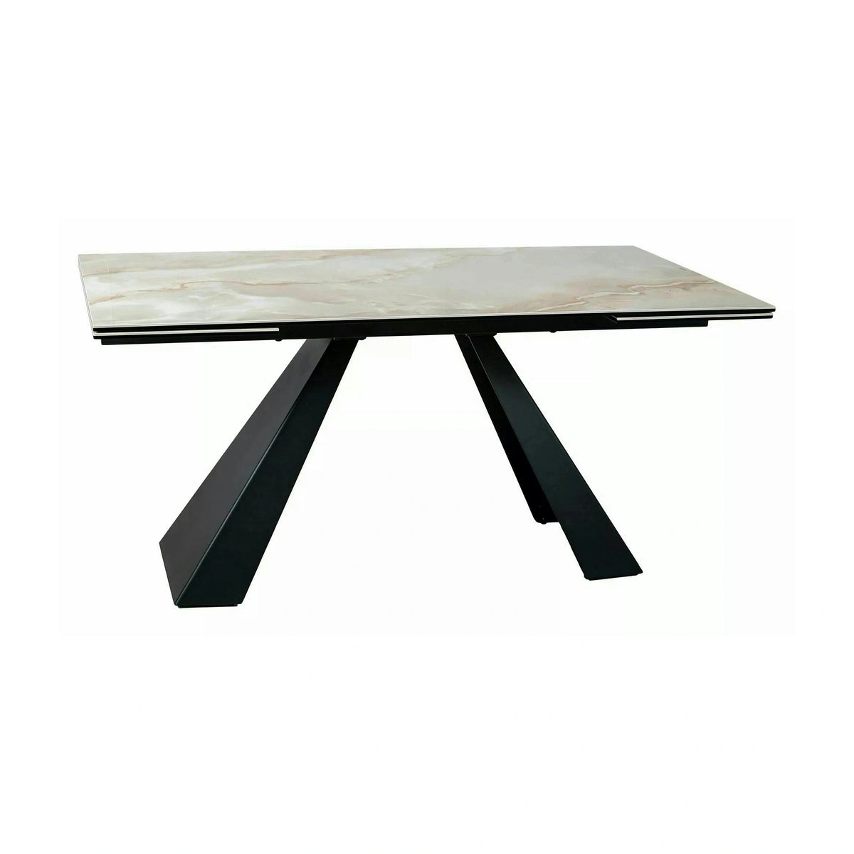 Masă extensibilă SALVADORE, bej lucios/negru, sticlă securizată/ceramică/metal, 160–240x90x77 cm