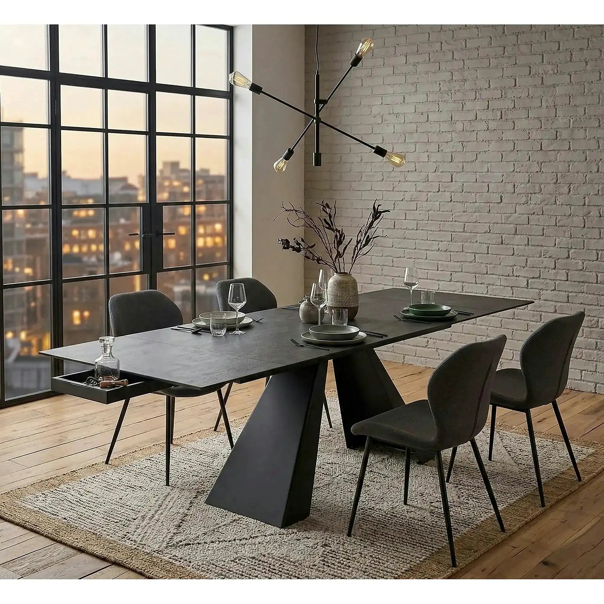 Masa extensibila SALVADORE CERAMIC, gri/negru mat, sticla securizata/ceramica, 180-260x90x76 cm