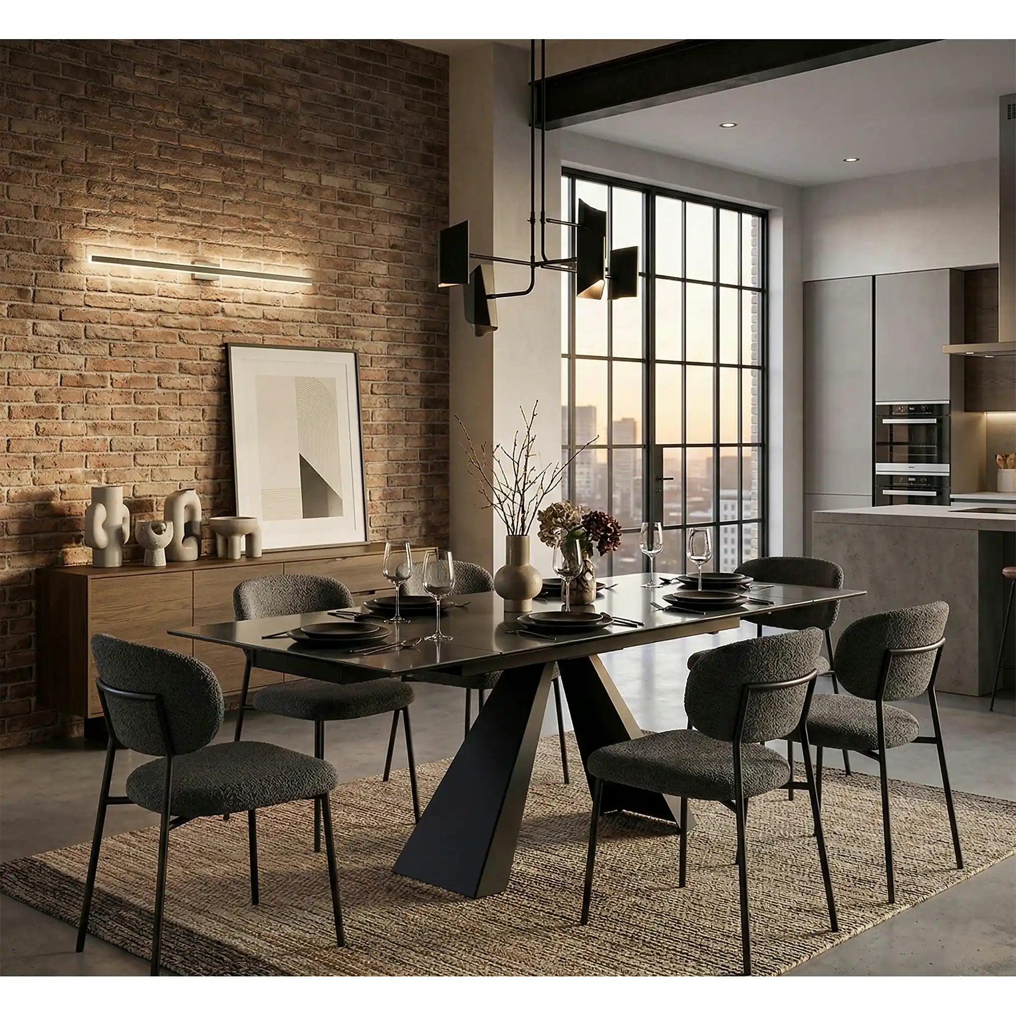 Masa extensibila SALVADORE CERAMIC II, gri/negru mat, sticla securizata/ceramica, 120/180x80x76 cm