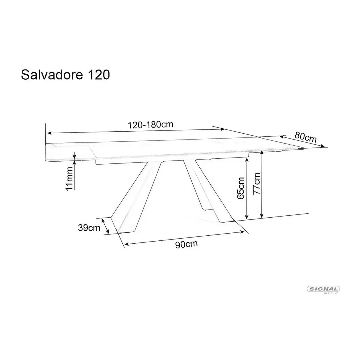 Masa extensibila SALVADORE CERAMIC II, gri/negru mat, sticla securizata/ceramica, 120/180x80x76 cm
