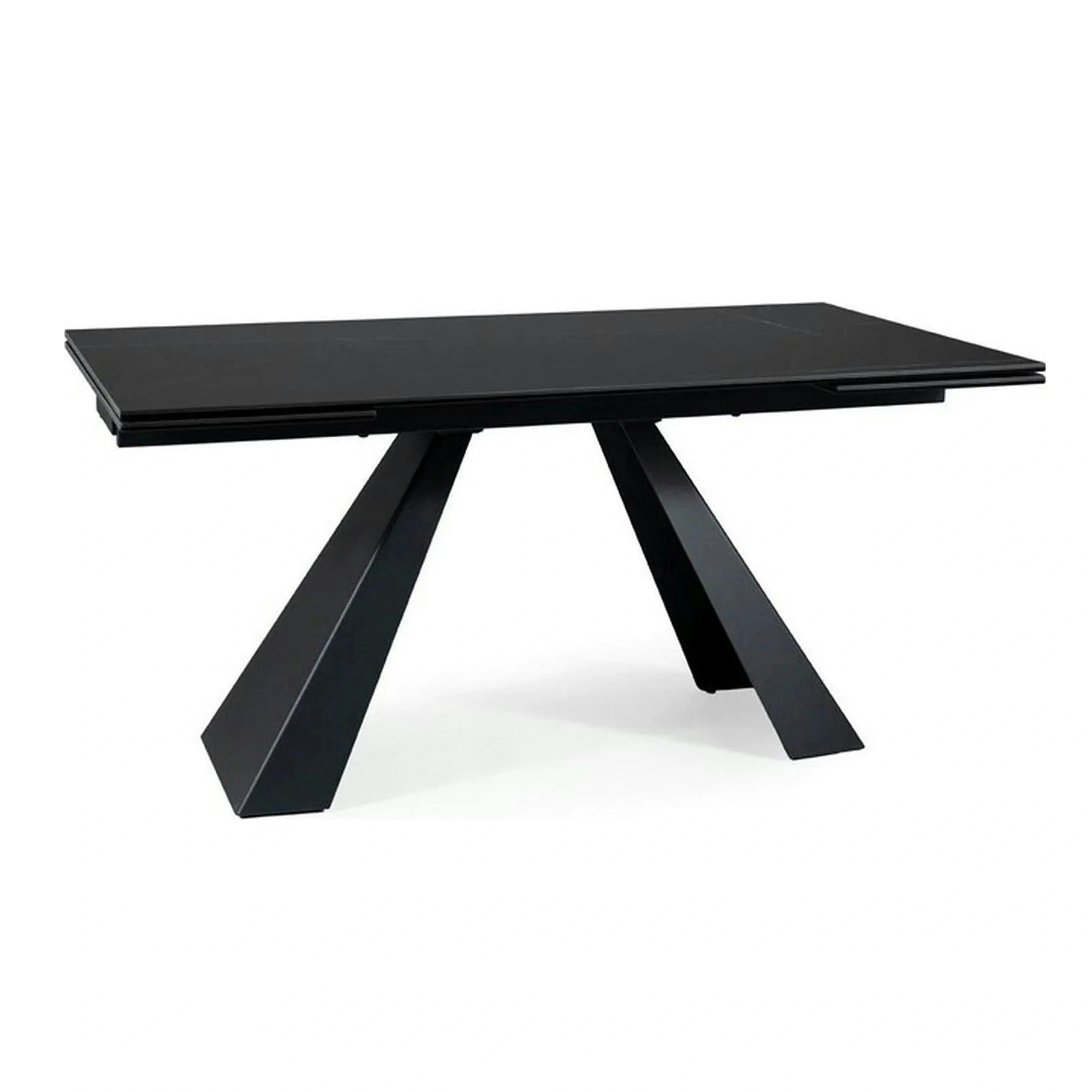 Masa extensibila SALVADORE CERAMIC, negru mat cu efect de marmura, sticla securizata/ceramica, 160/240x90x76 cm