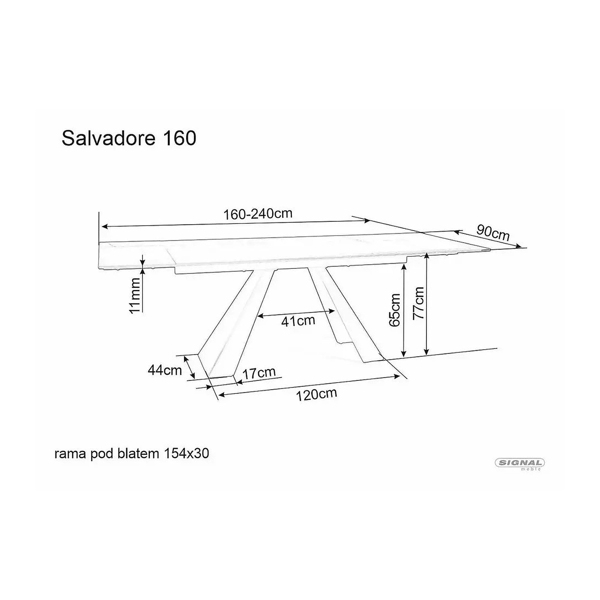 Masa extensibila SALVADORE CERAMIC, negru mat cu efect de marmura, sticla securizata/ceramica, 160/240x90x76 cm