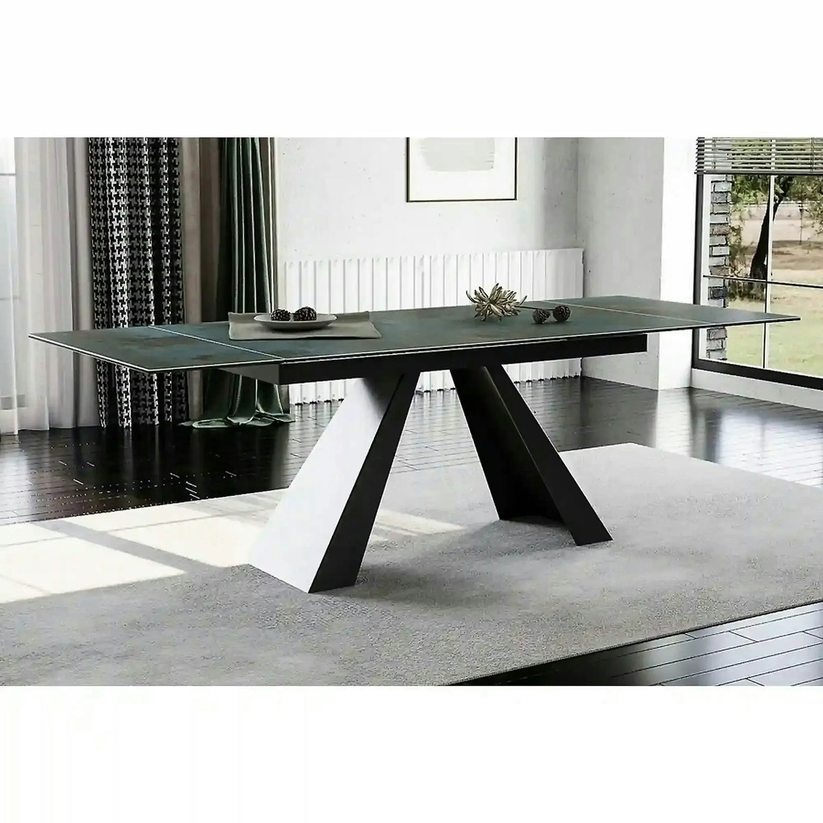 Masa extensibila SALVADORE CERAMIC, turcoaz/negru mat, sticla securizata/ceramica, 160-240x90x76 cm