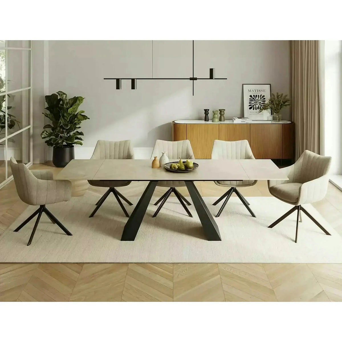 Masa extensibila SALVADORE, crem/negru, sticla/ceramica/metal, 160/240x90x77 cm