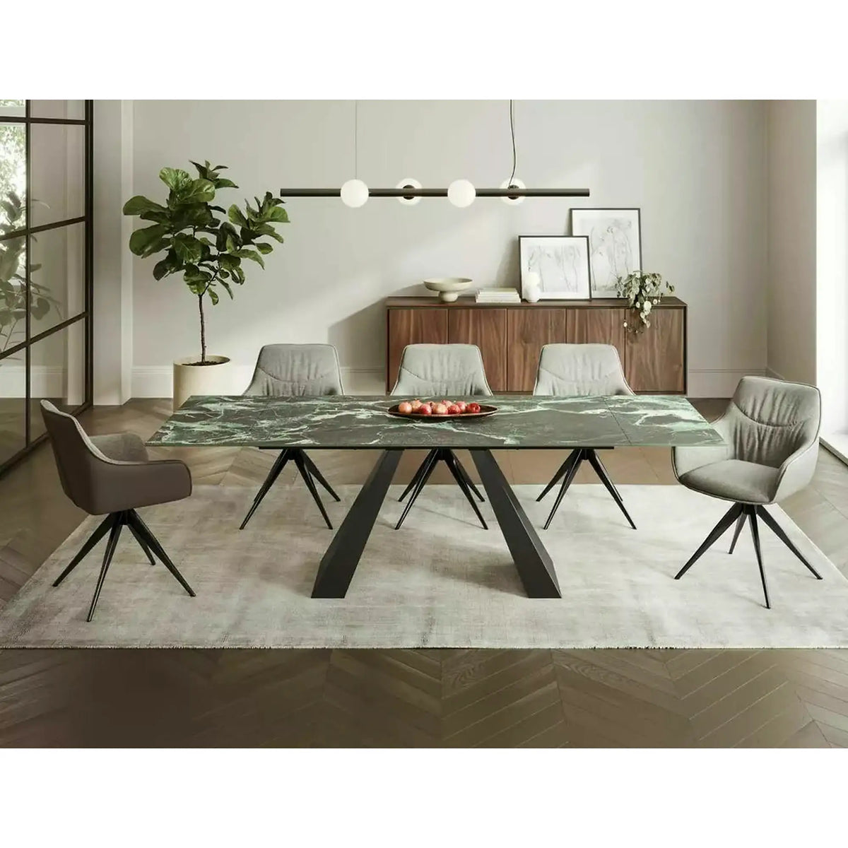 Masa extensibila SALVADORE, negru cu efect de marmura/negru, sticla/ceramica/metal, 160/240x90x77 cm