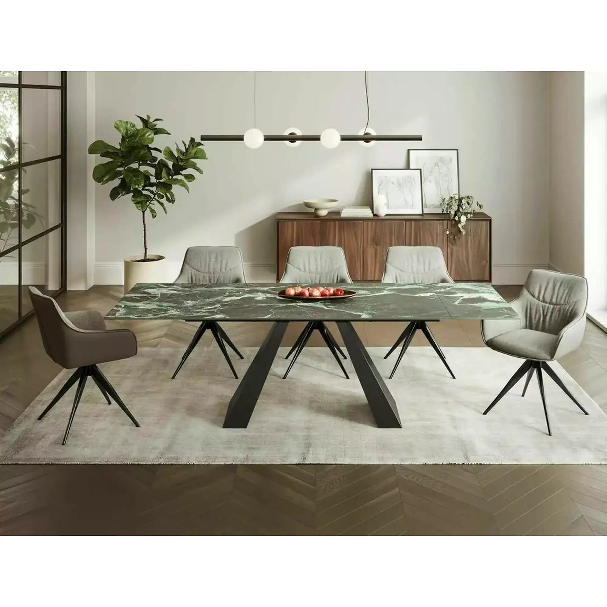 Masa extensibila SALVADORE, negru cu efect de marmura/negru, sticla/ceramica/metal, 160/240x90x77 cm