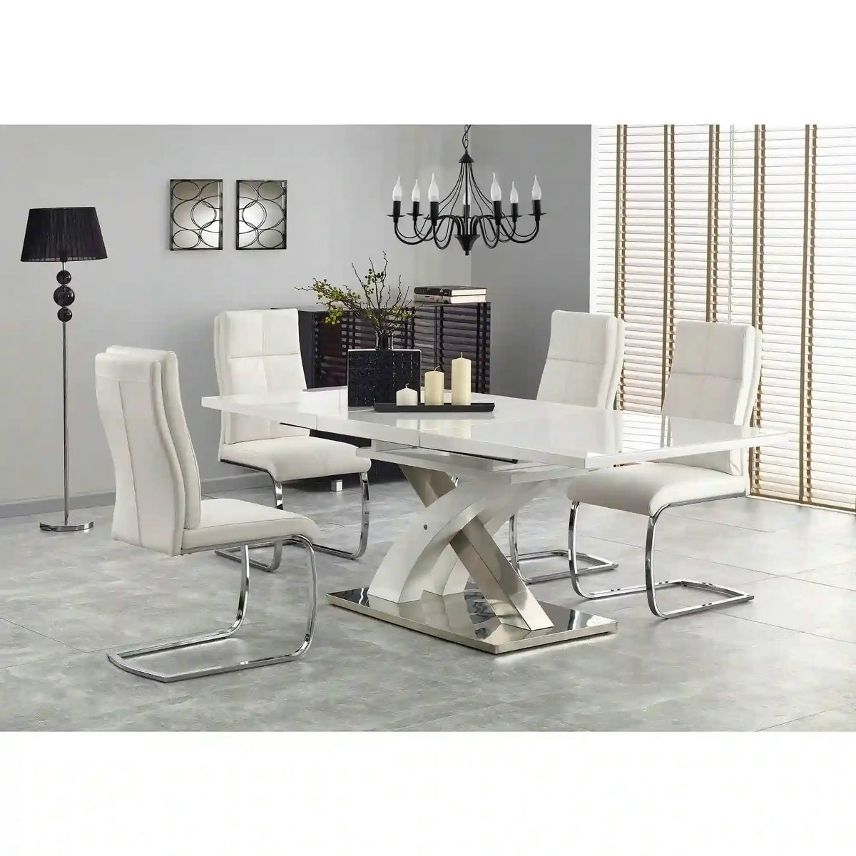 Masa extensibila SANDOR 2, alb/crom, sticla securizata/otel, 160/220x90x78 cm