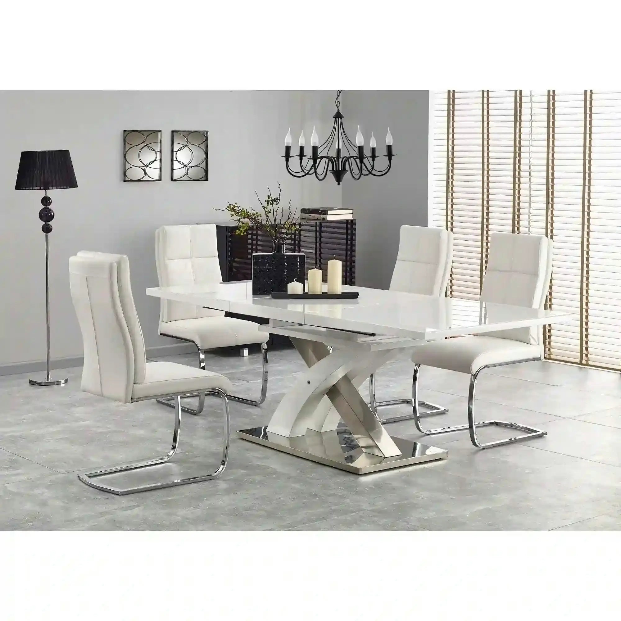 Masa extensibila SANDOR 2, alb/crom, sticla securizata/otel, 160/220x90x78 cm