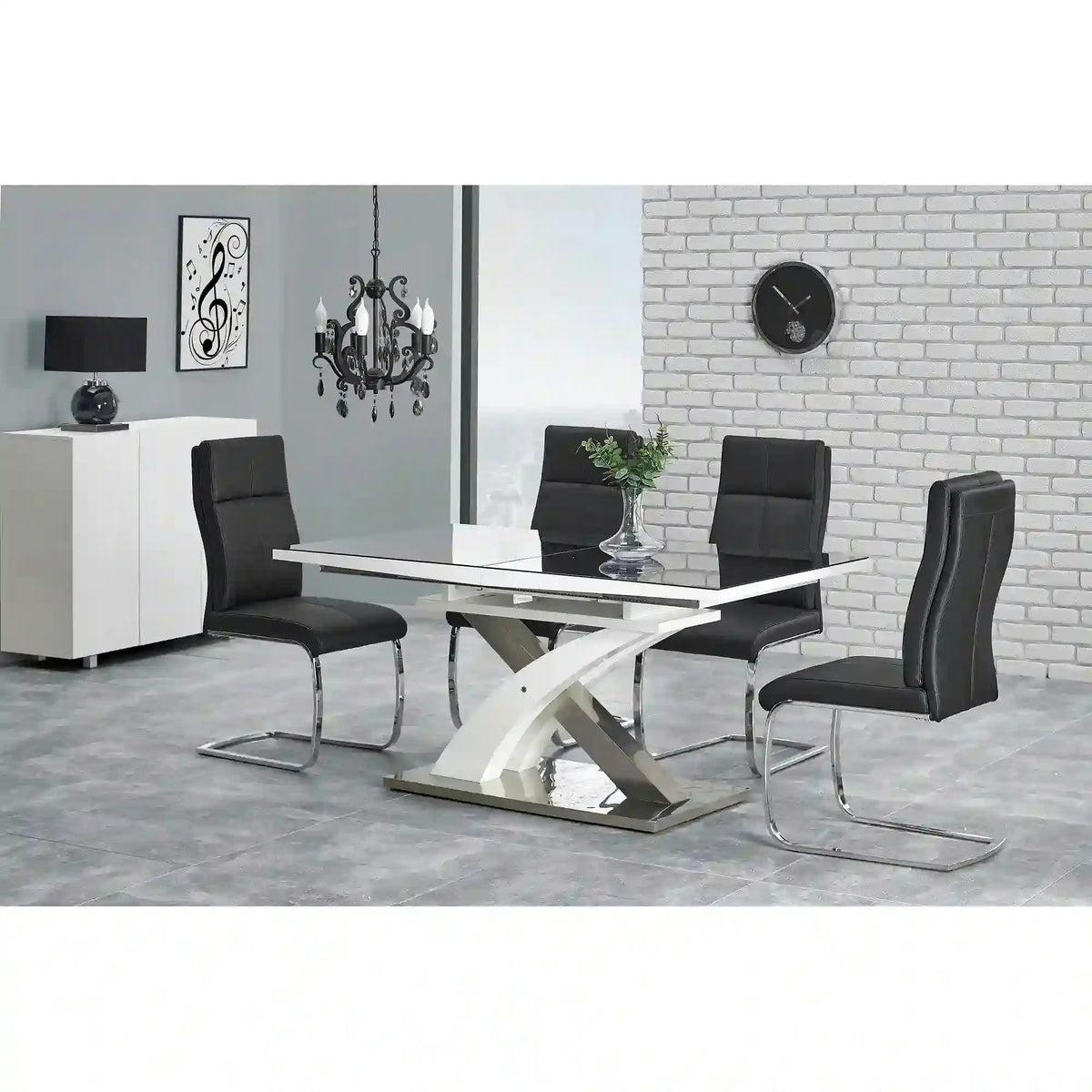Masa extensibila SANDOR, negru/alb/crom, sticla securizata/otel, 160/220x90x78 cm