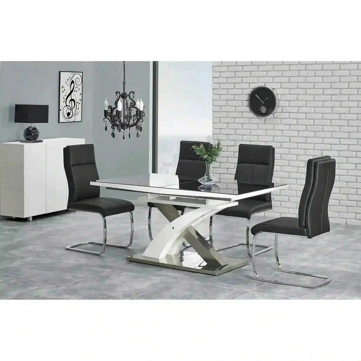 Masa extensibila SANDOR, negru/alb/crom, sticla securizata/otel, 160/220x90x78 cm