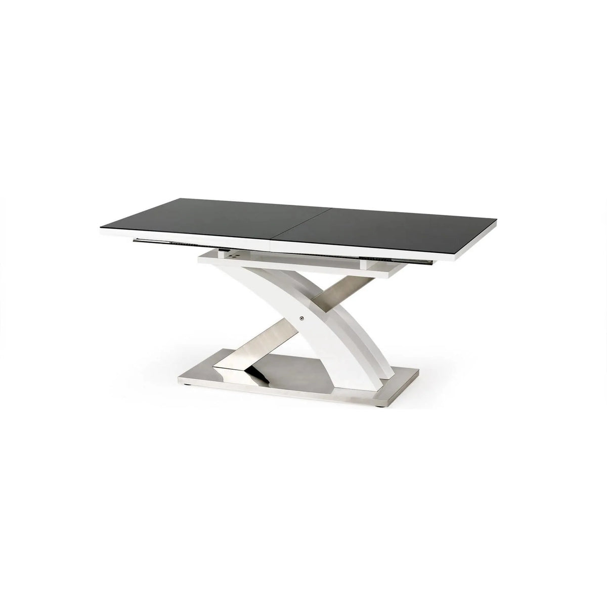 Masa extensibila SANDOR, negru/alb/crom, sticla securizata/otel, 160/220x90x78 cm