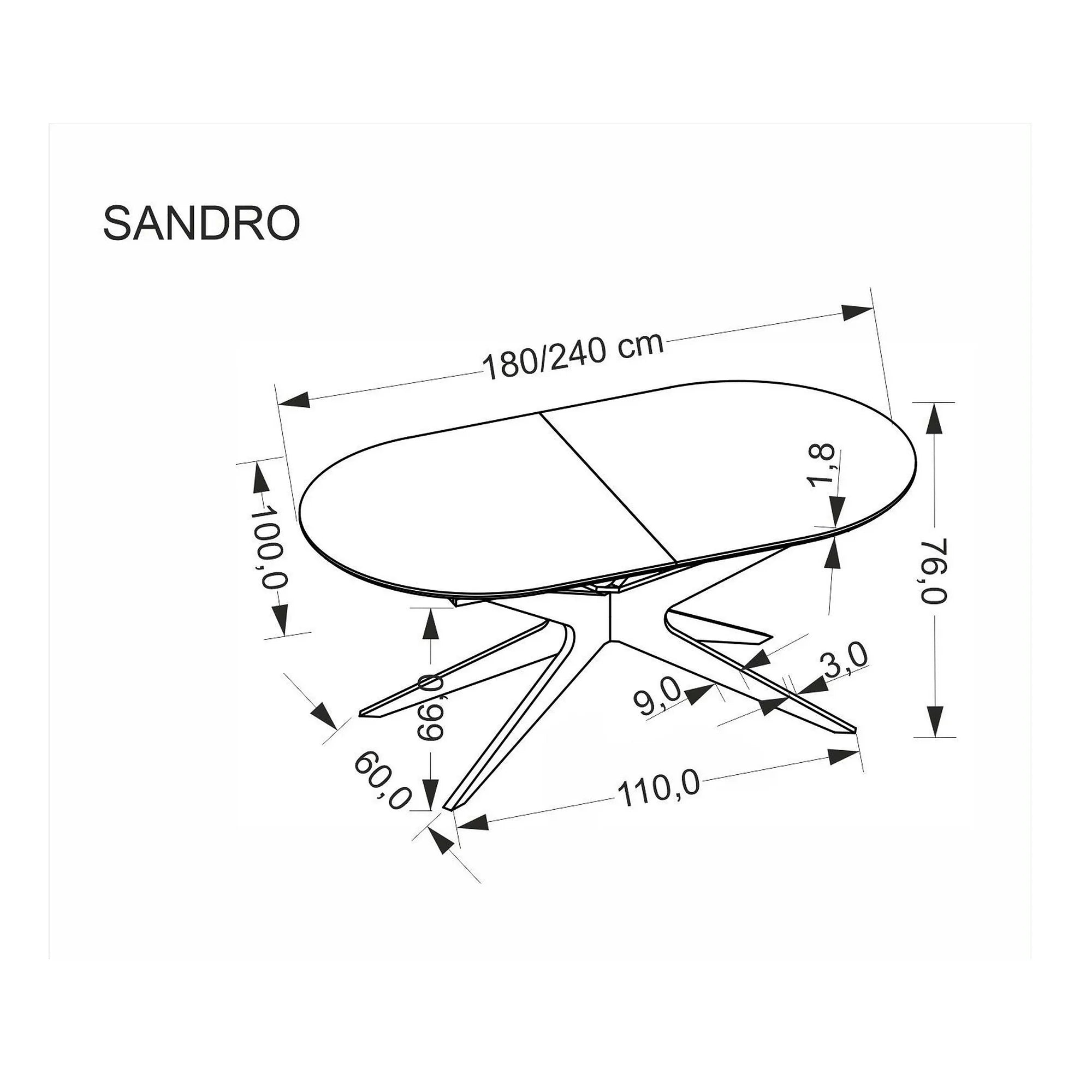 Masa extensibila SANDRO, negru, 180/240x100x76 cm